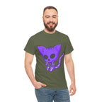 Purple Skeleton Cat Graphic Tee - Cute Creepy Kitty Shirt - 100% Cotton