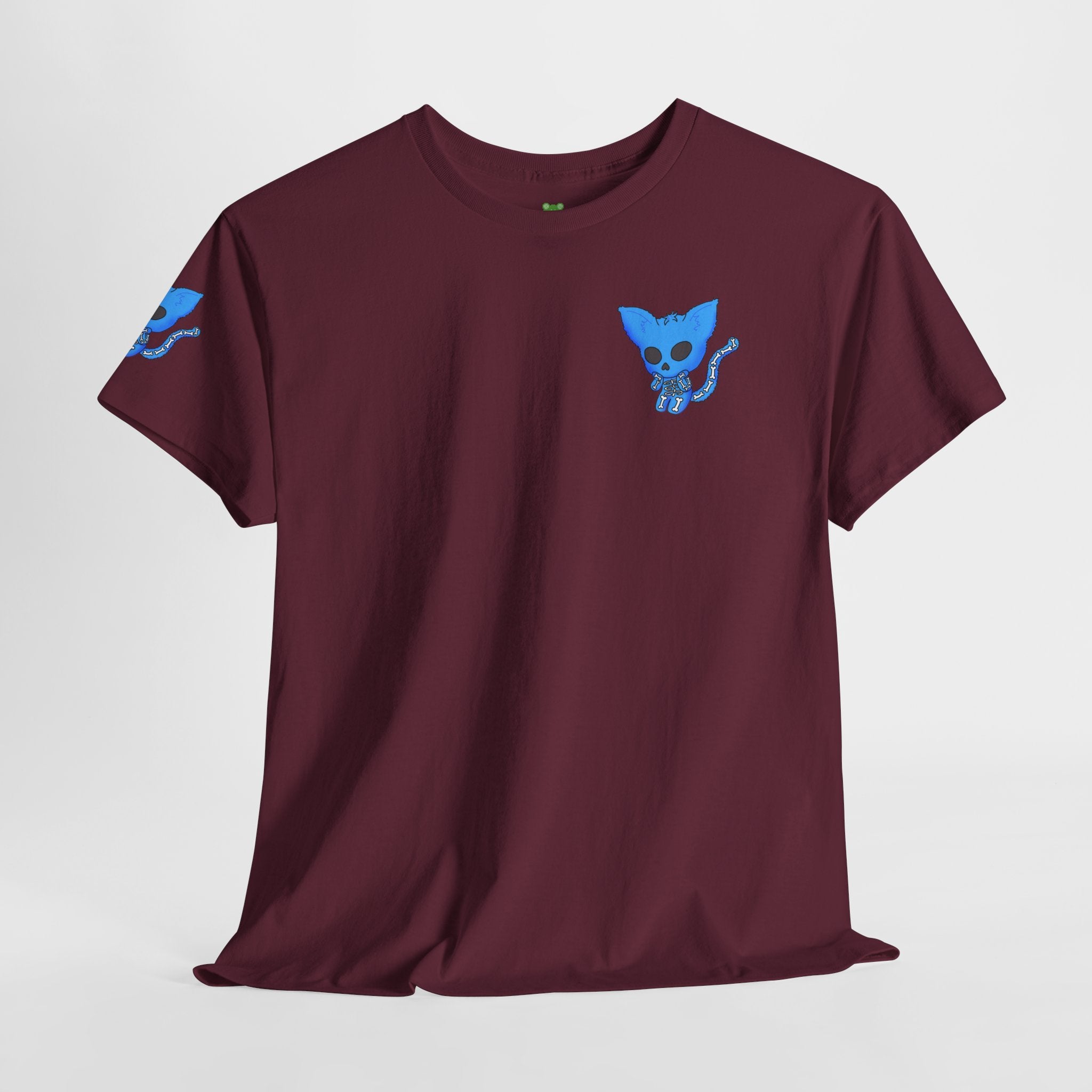 Blue Skeleton Cat Graphic Tee - Cute Creepy Kitty Shirt - 100% Cotton
