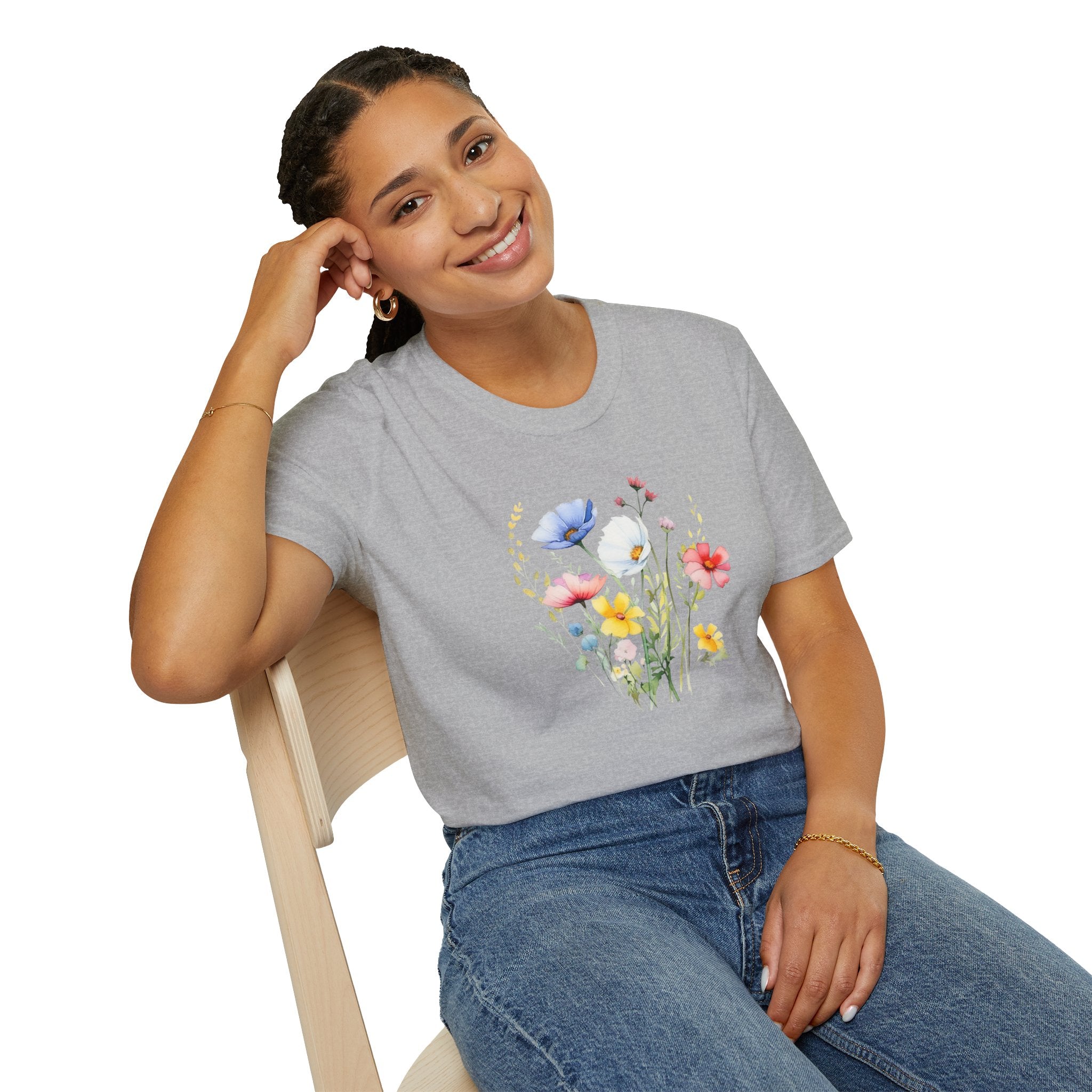 Floral Wildflower Bouquet T-Shirt - Pastel Garden Graphic Tee - 100% Cotton