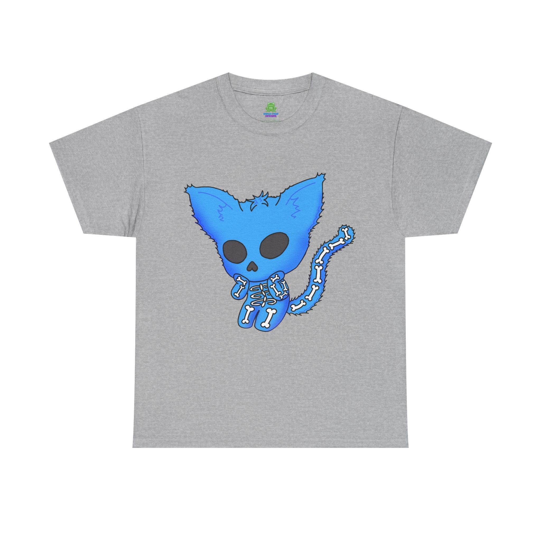 Blue Skeleton Cat Graphic Tee - Cute Creepy Kitty Shirt - 100% Cotton