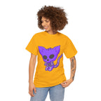 Purple Skeleton Cat Graphic Tee - Cute Creepy Kitty Shirt - 100% Cotton