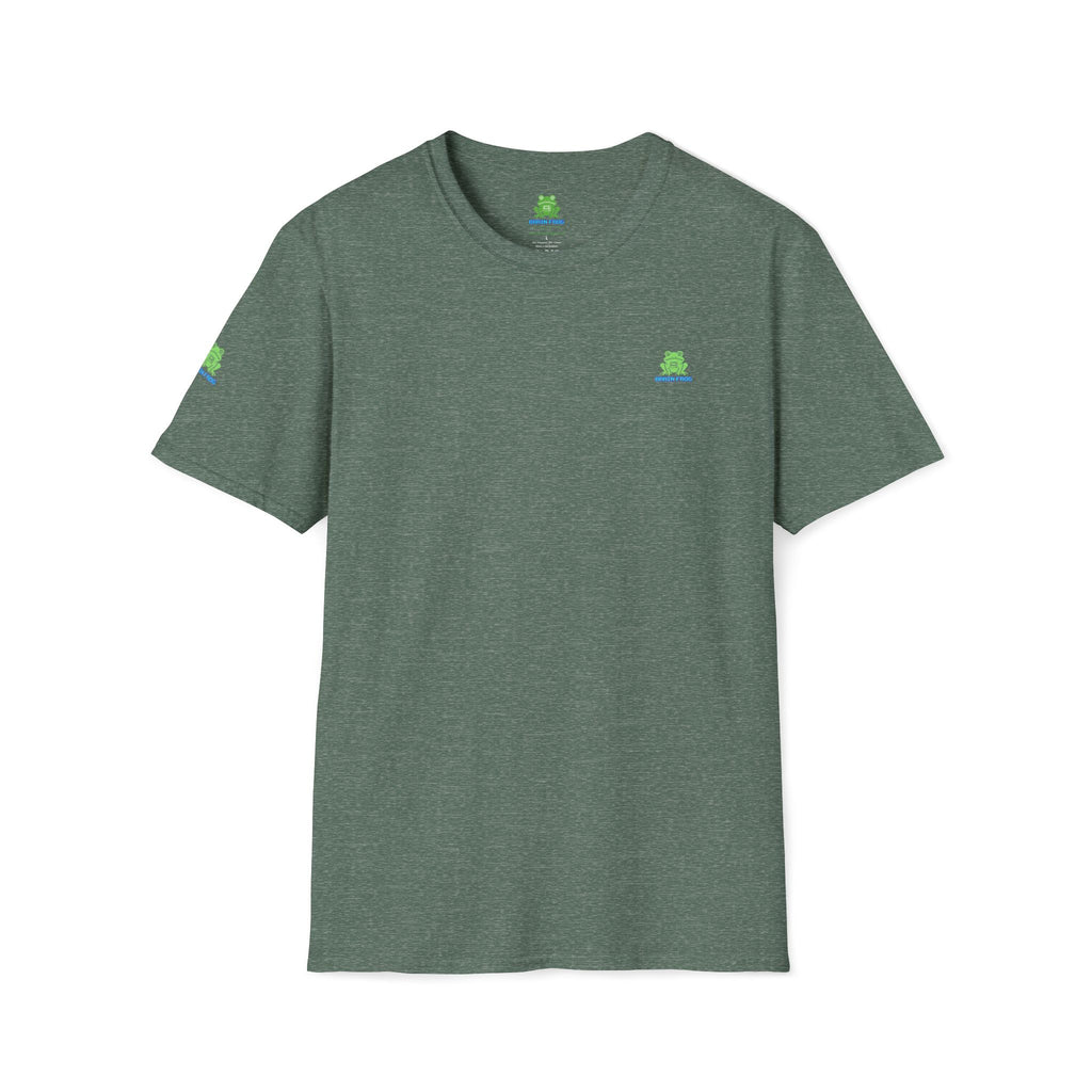 Brain Frog Design Signature T-Shirt - Small Green Brain Frog Logo Tee (Front Chest & Sleeve) - 100% Cotton