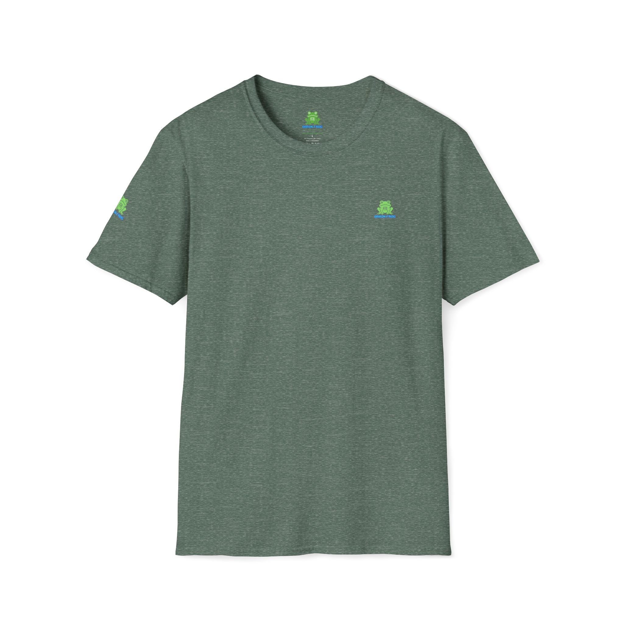 Brain Frog Design Signature T-Shirt - Small Green Brain Frog Logo Tee (Front Chest & Sleeve) - 100% Cotton