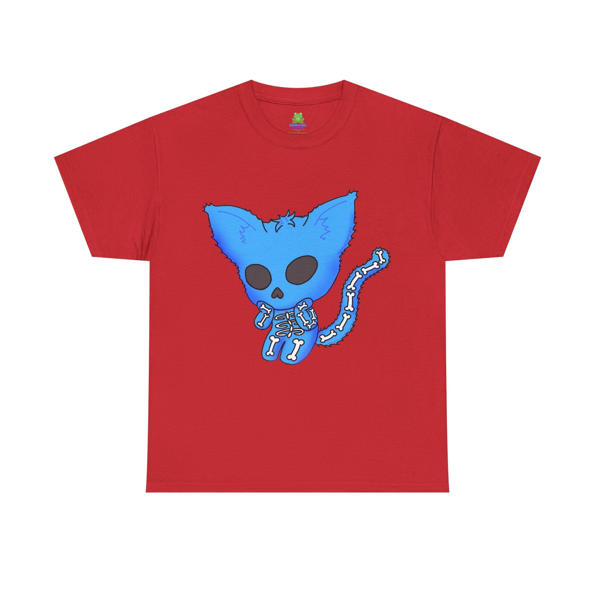Blue Skeleton Cat Graphic Tee - Cute Creepy Kitty Shirt - 100% Cotton