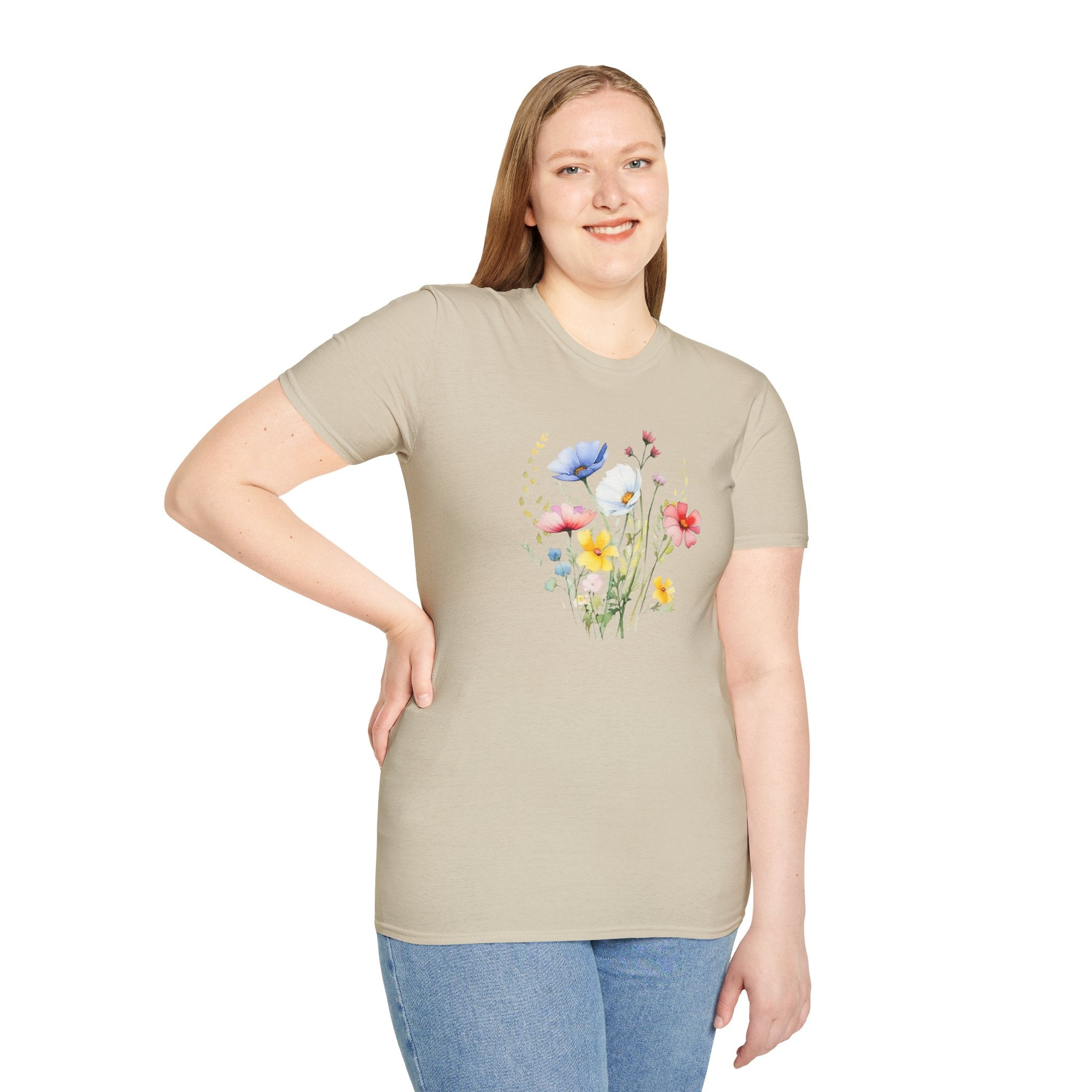 Floral Wildflower Bouquet T-Shirt - Pastel Garden Graphic Tee - 100% Cotton