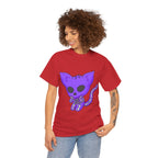 Purple Skeleton Cat Graphic Tee - Cute Creepy Kitty Shirt - 100% Cotton