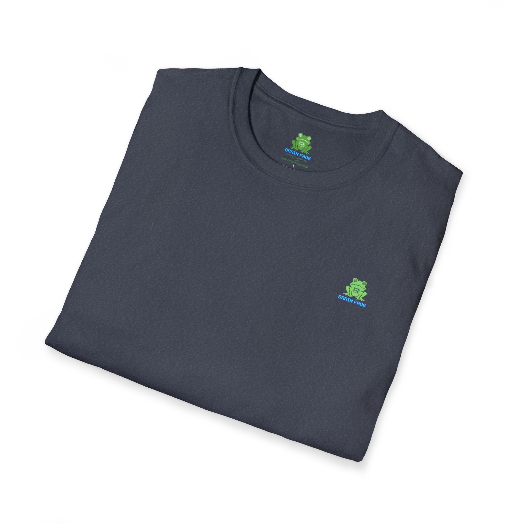 Brain Frog Design Signature T-Shirt - Small Green Brain Frog Logo Tee (Front Chest & Sleeve) - 100% Cotton