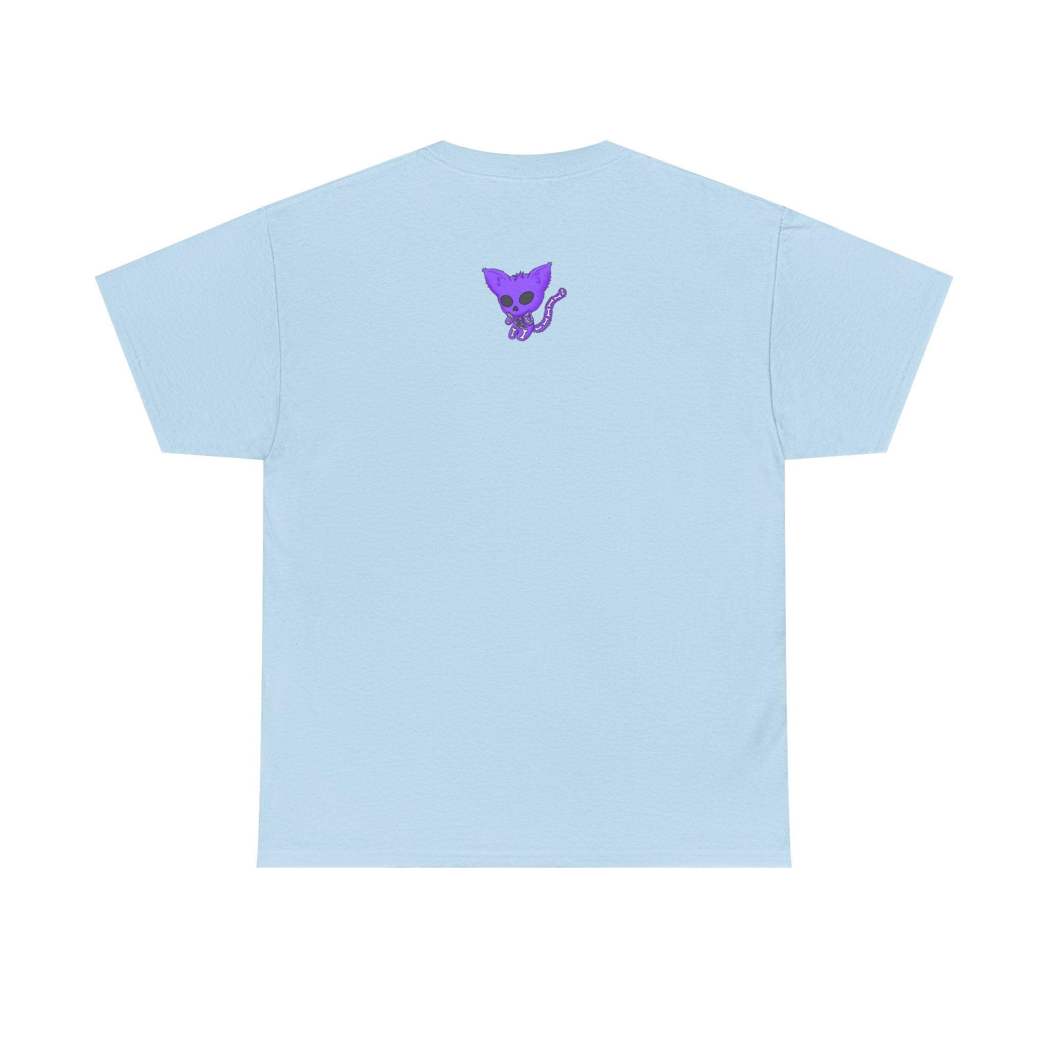 Purple Skeleton Cat Graphic Tee - Cute Creepy Kitty Shirt - 100% Cotton