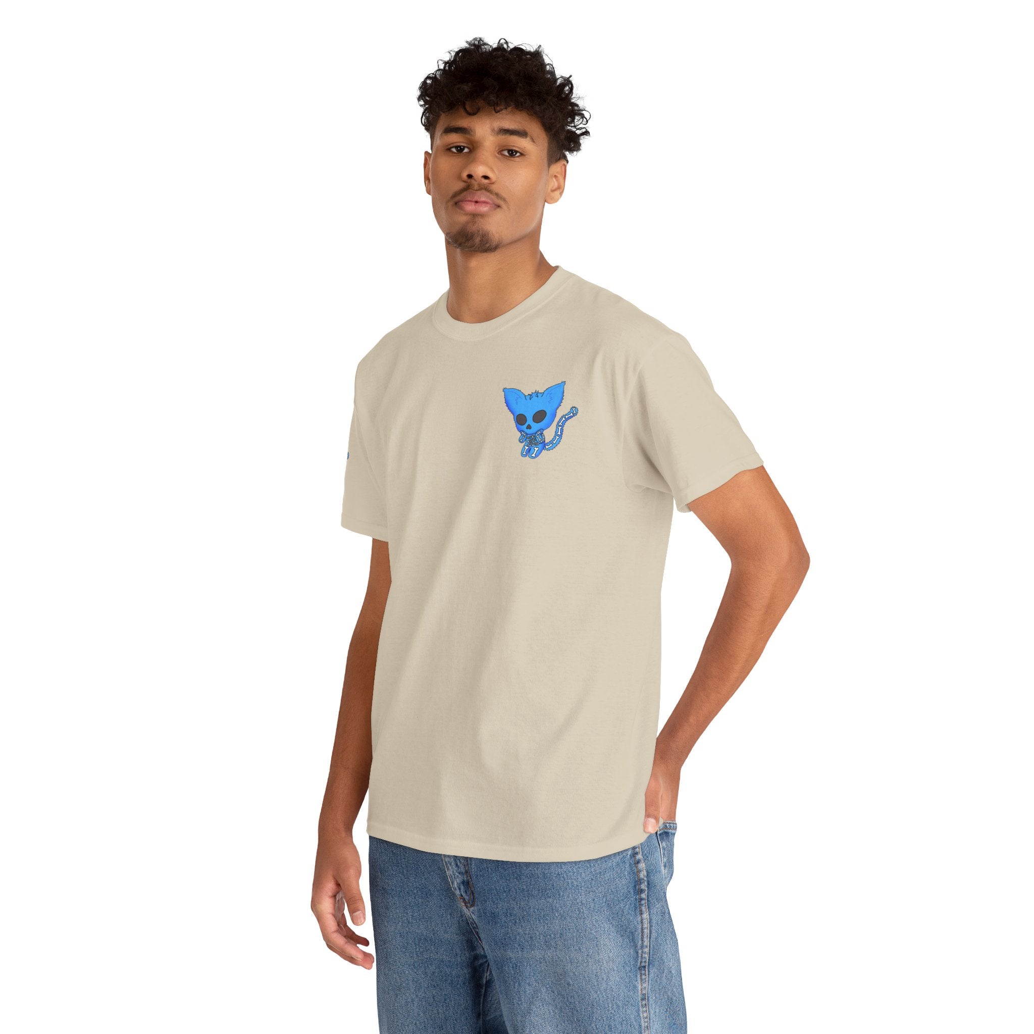 Blue Skeleton Cat Graphic Tee - Cute Creepy Kitty Shirt - 100% Cotton