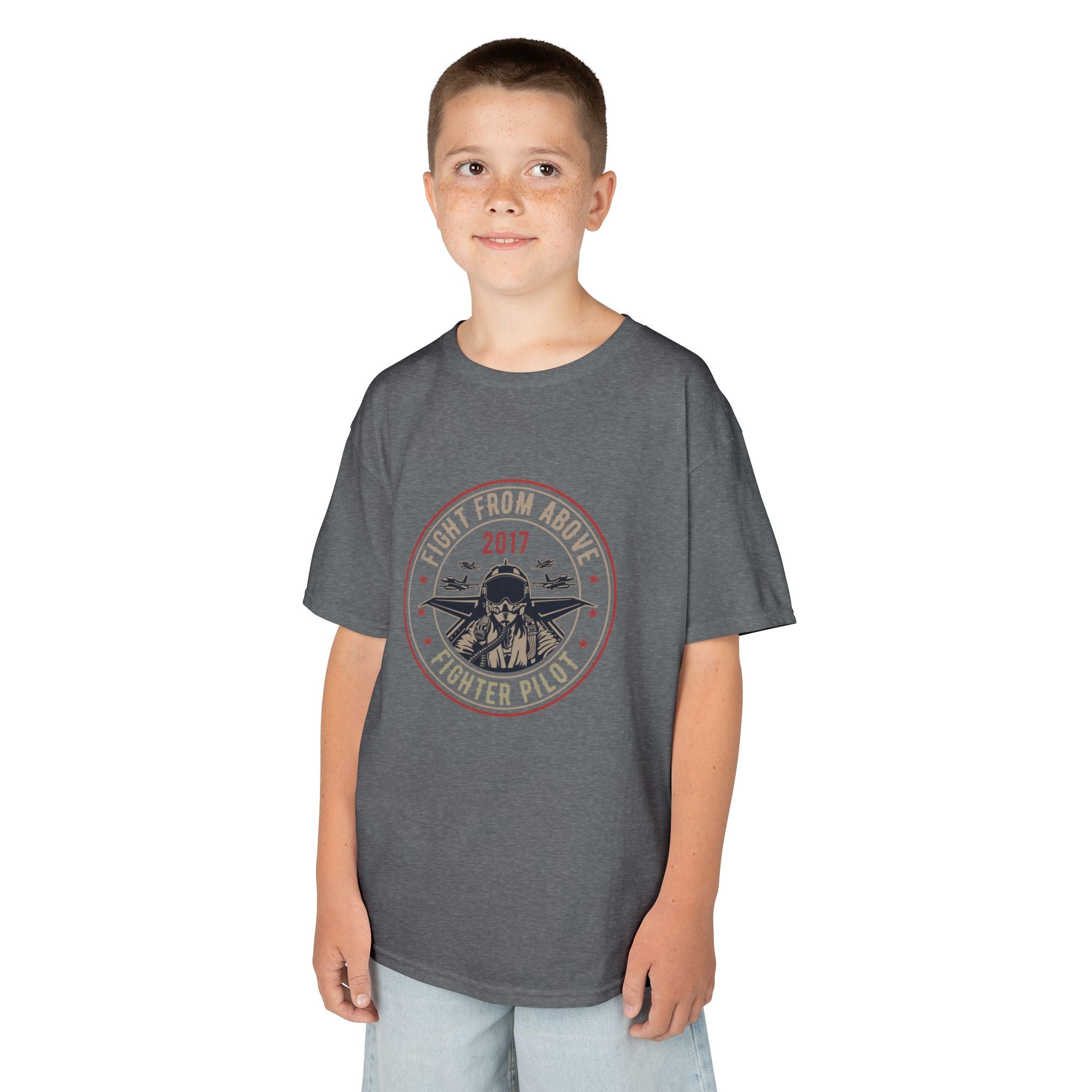 Kids T-Shirt - 'Flight From Above 2017 Fighter Pilot' Vintage Airplane Design - 100% Cotton / Cotton Blend