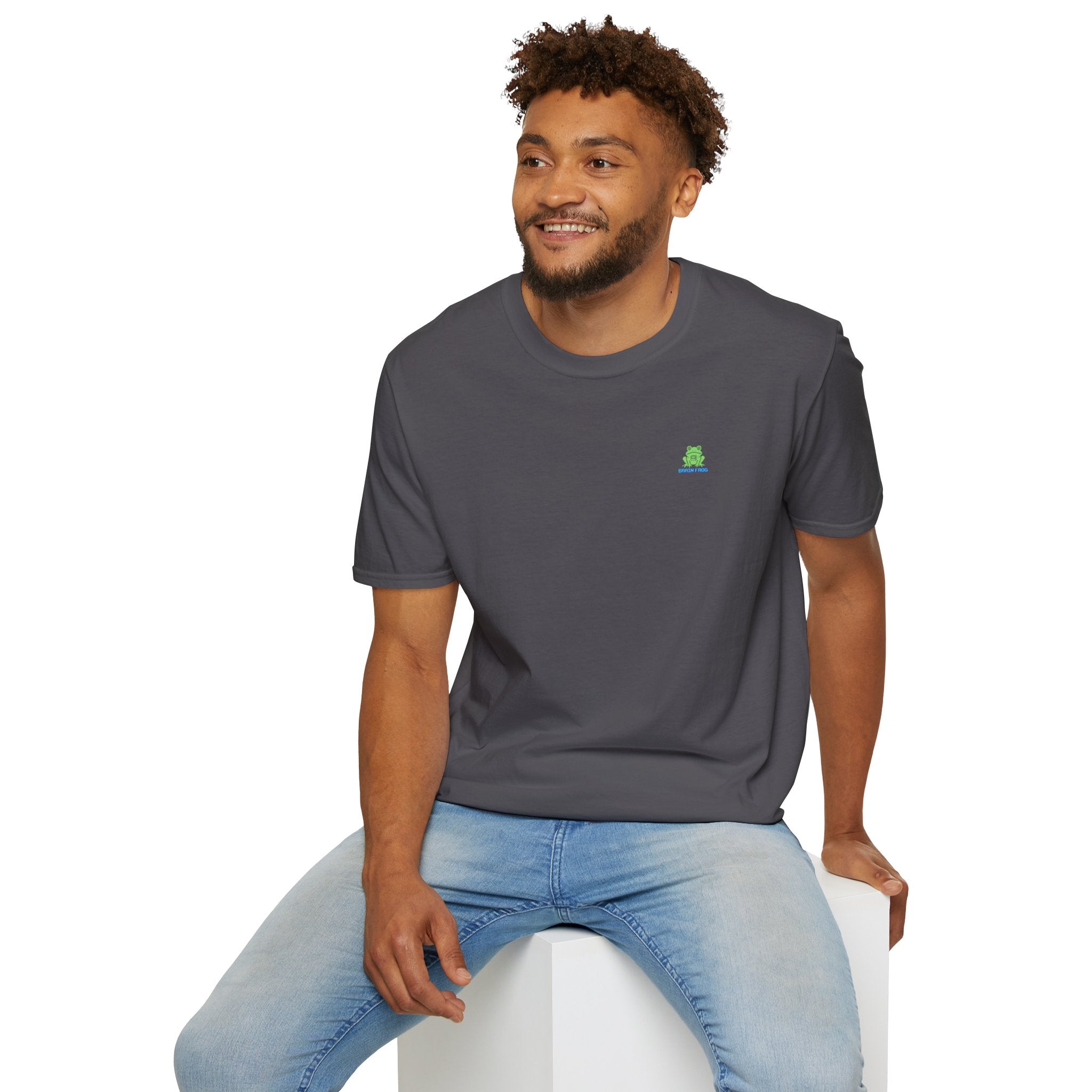 Brain Frog Design Signature T-Shirt - Small Green Brain Frog Logo Tee (Front Chest & Sleeve) - 100% Cotton