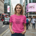 Geometric Cat T-Shirt - Minimal Line Art Cat Face Tee - 100% Cotton
