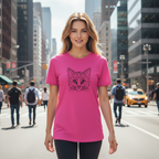 Geometric Cat T-Shirt - Minimal Line Art Cat Face Tee - 100% Cotton