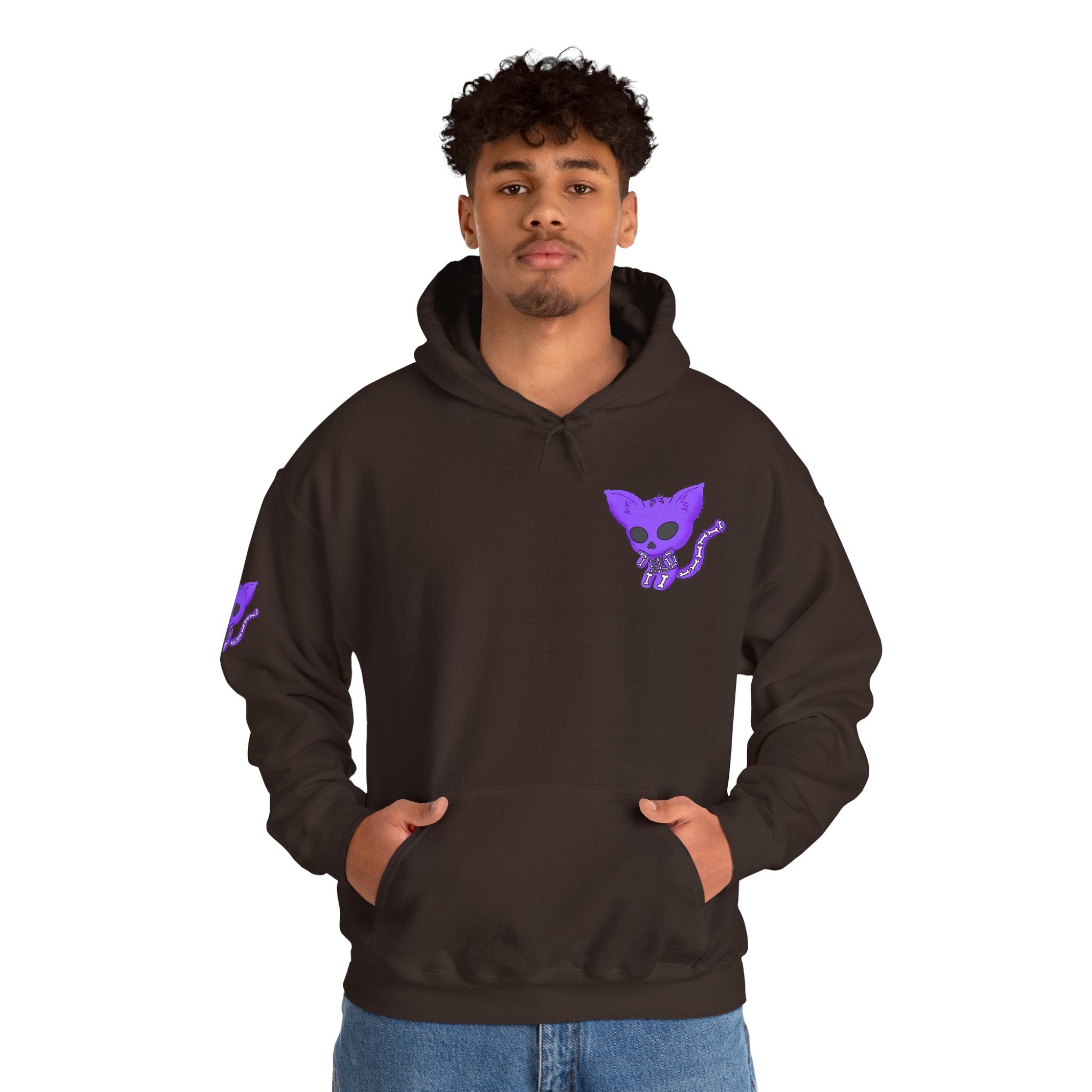 Purple Skeleton Cat Hoodie – Cute Spooky Graphic Sweatshirt - Unique Brand Design