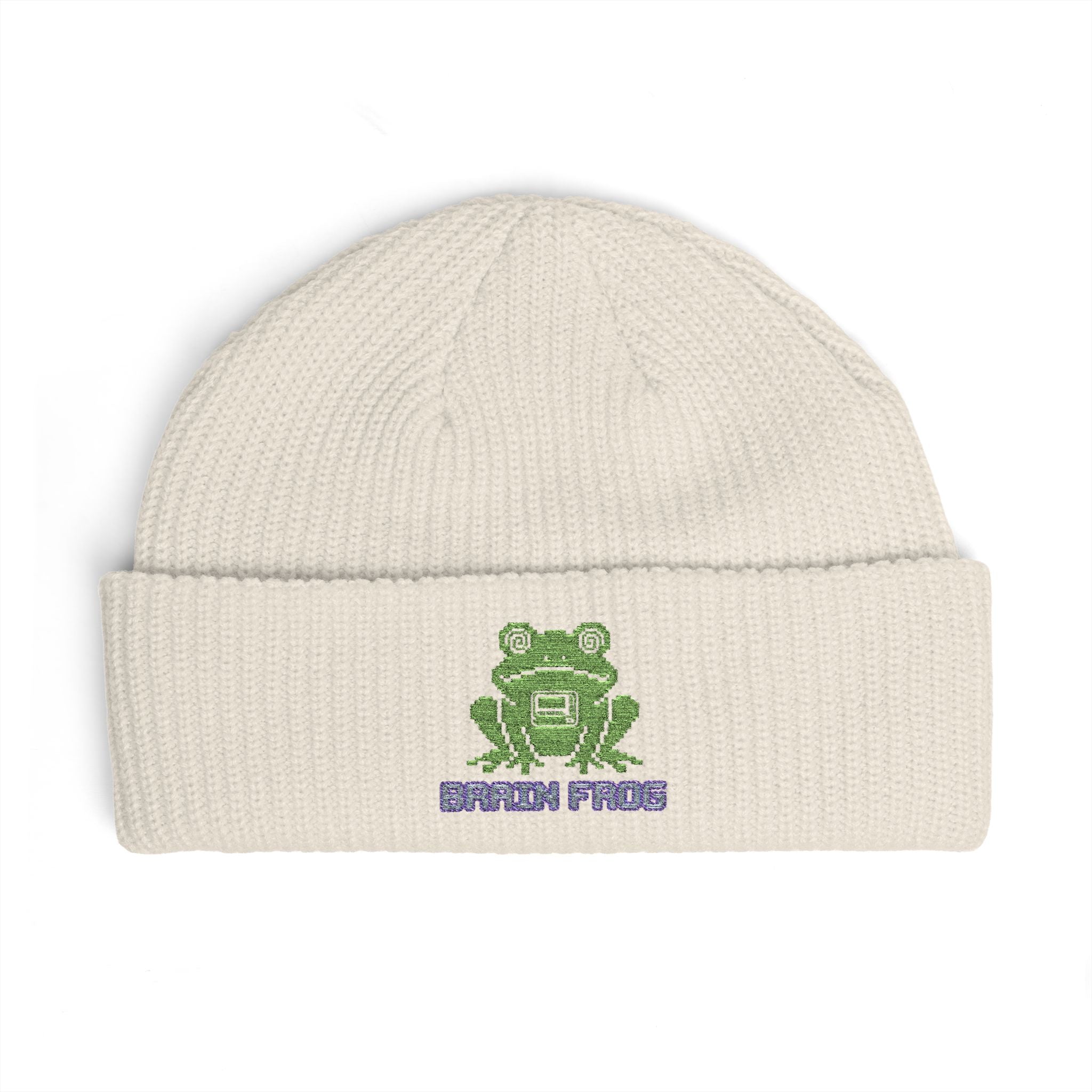 Embroidered 'Brain Frog' Cuff Beanie Hat