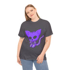 Purple Skeleton Cat Graphic Tee - Cute Creepy Kitty Shirt - 100% Cotton