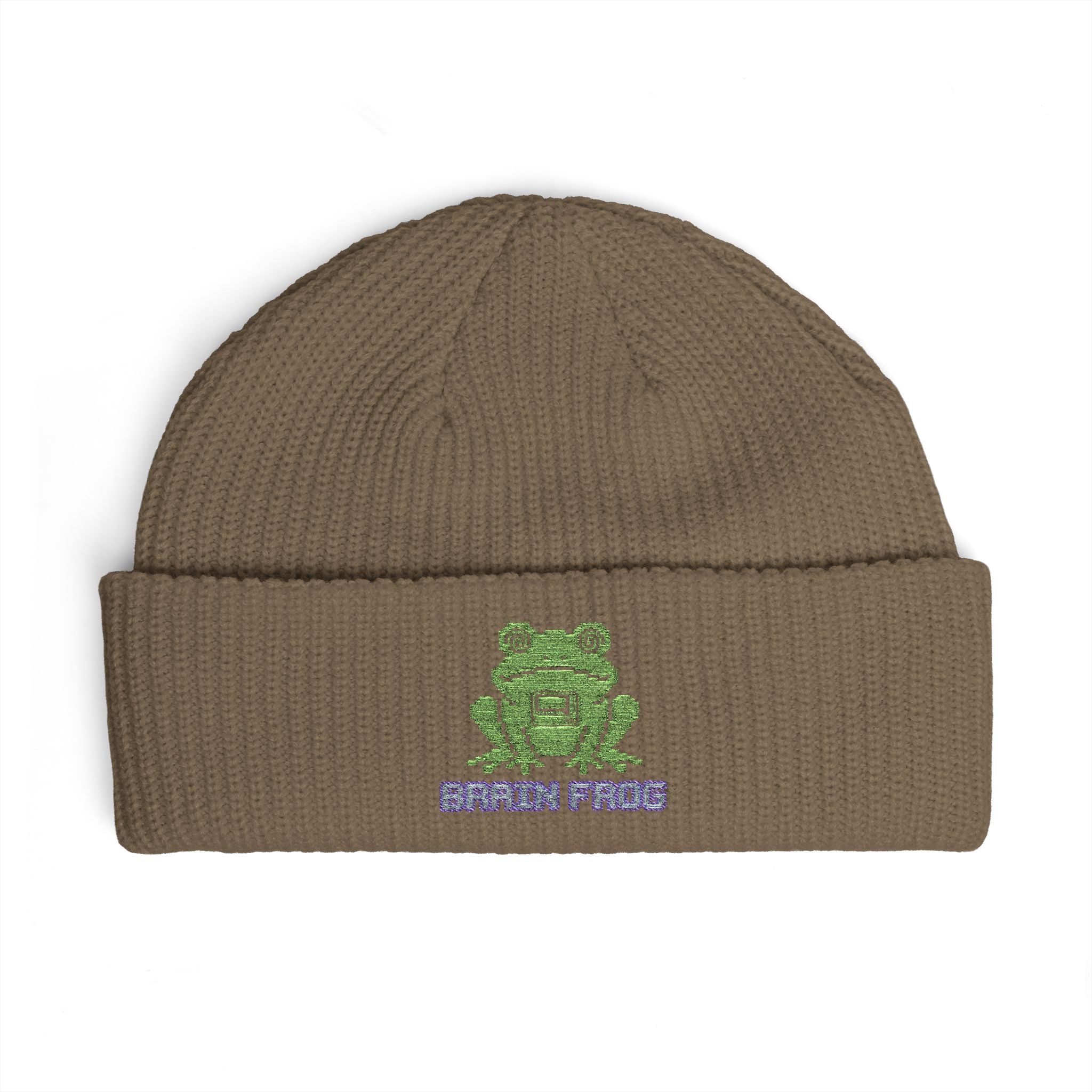 Embroidered 'Brain Frog' Cuff Beanie Hat