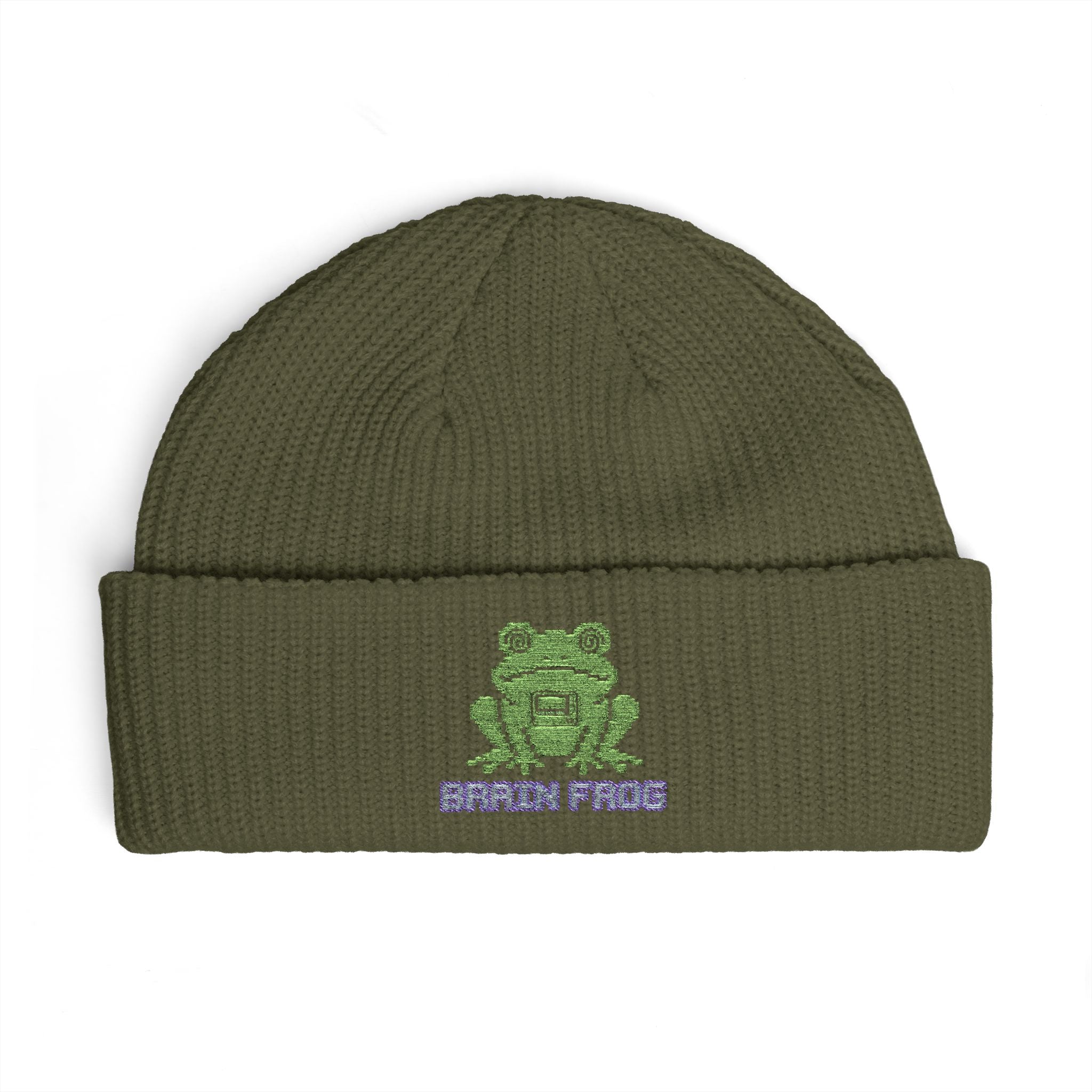 Embroidered 'Brain Frog' Cuff Beanie Hat