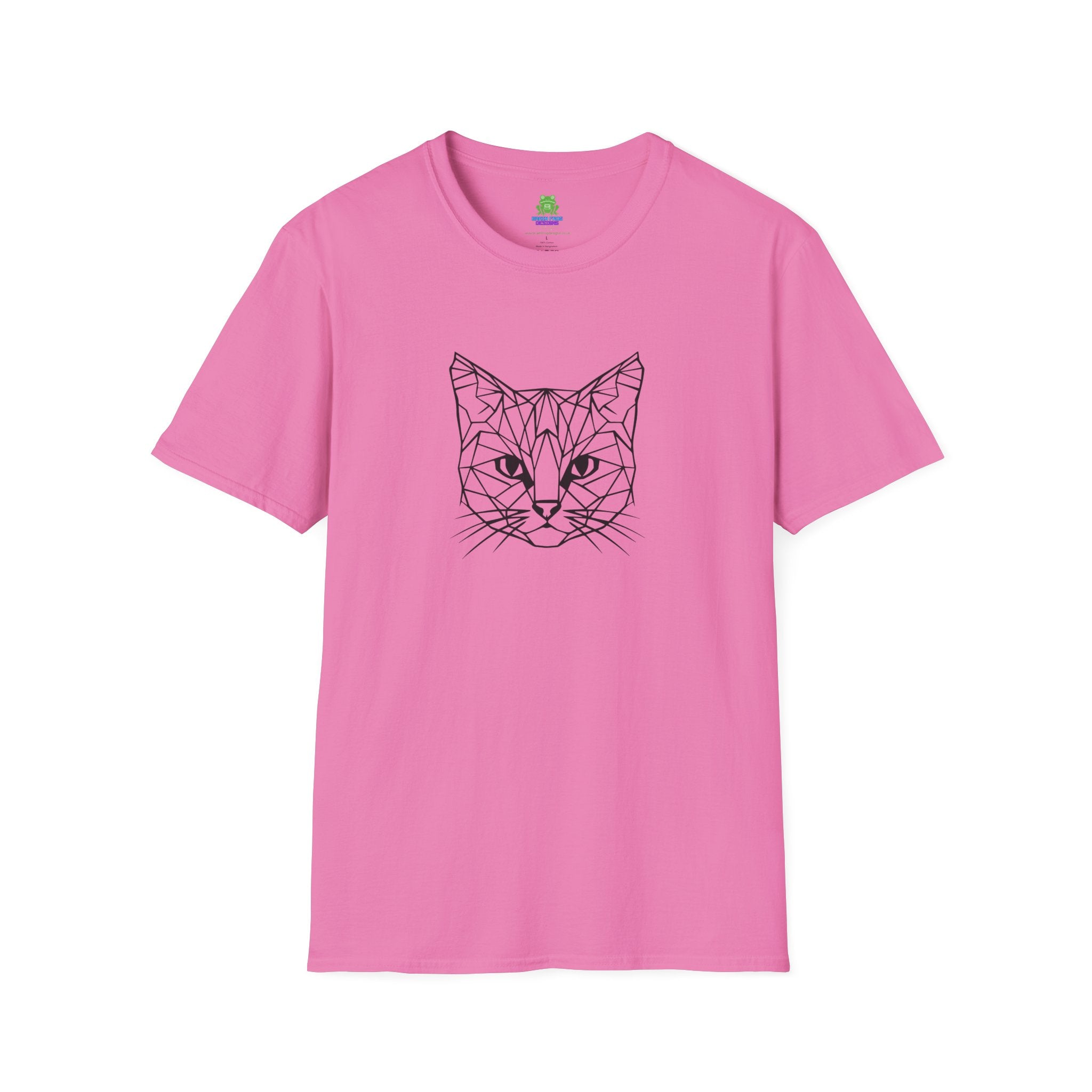 Geometric Cat T-Shirt - Minimal Line Art Cat Face Tee - 100% Cotton