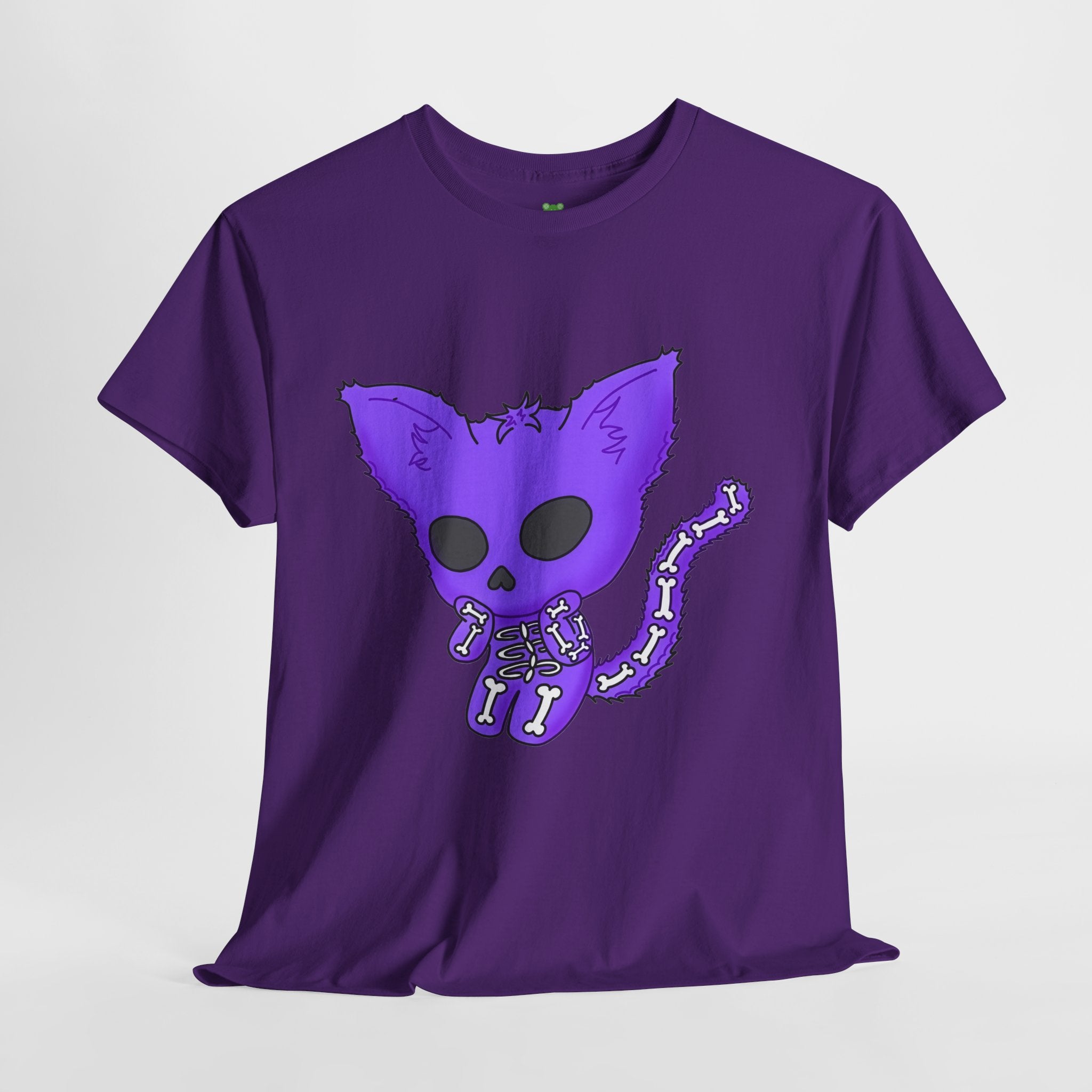 Purple Skeleton Cat Graphic Tee - Cute Creepy Kitty Shirt - 100% Cotton