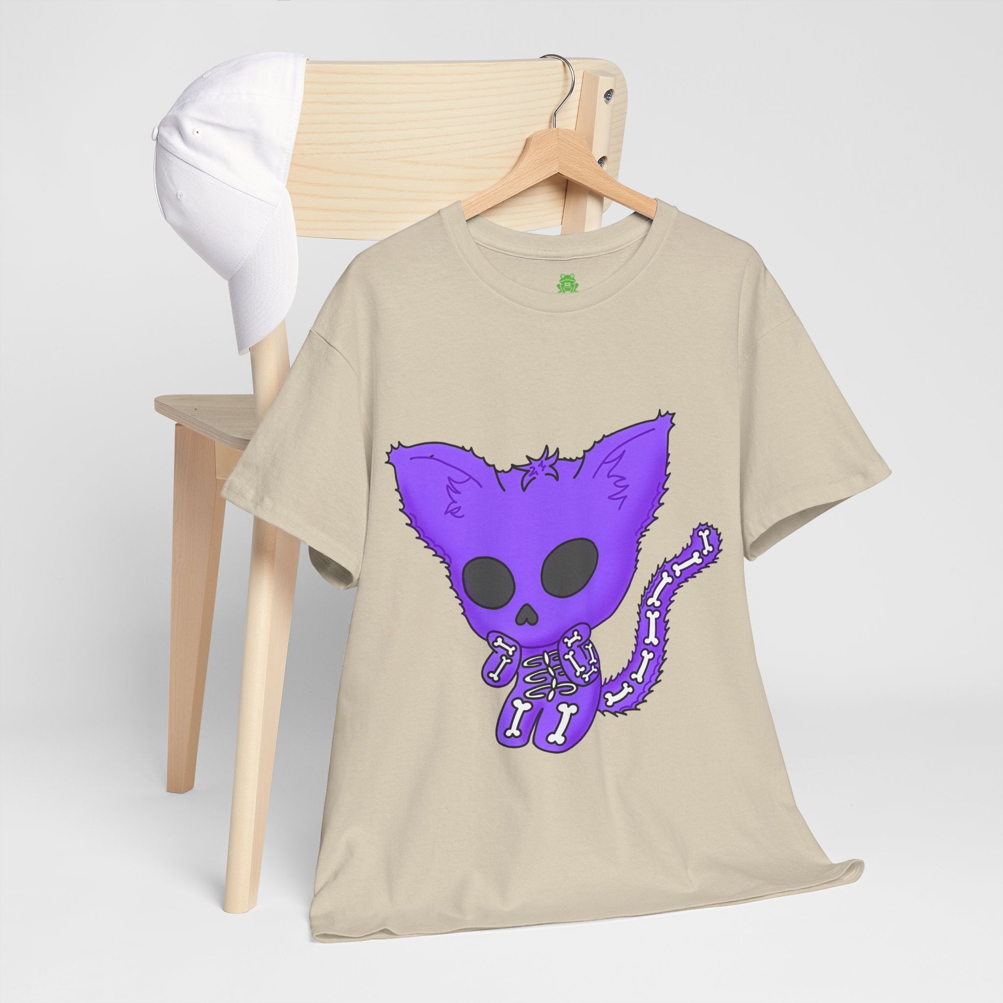 Purple Skeleton Cat Graphic Tee - Cute Creepy Kitty Shirt - 100% Cotton
