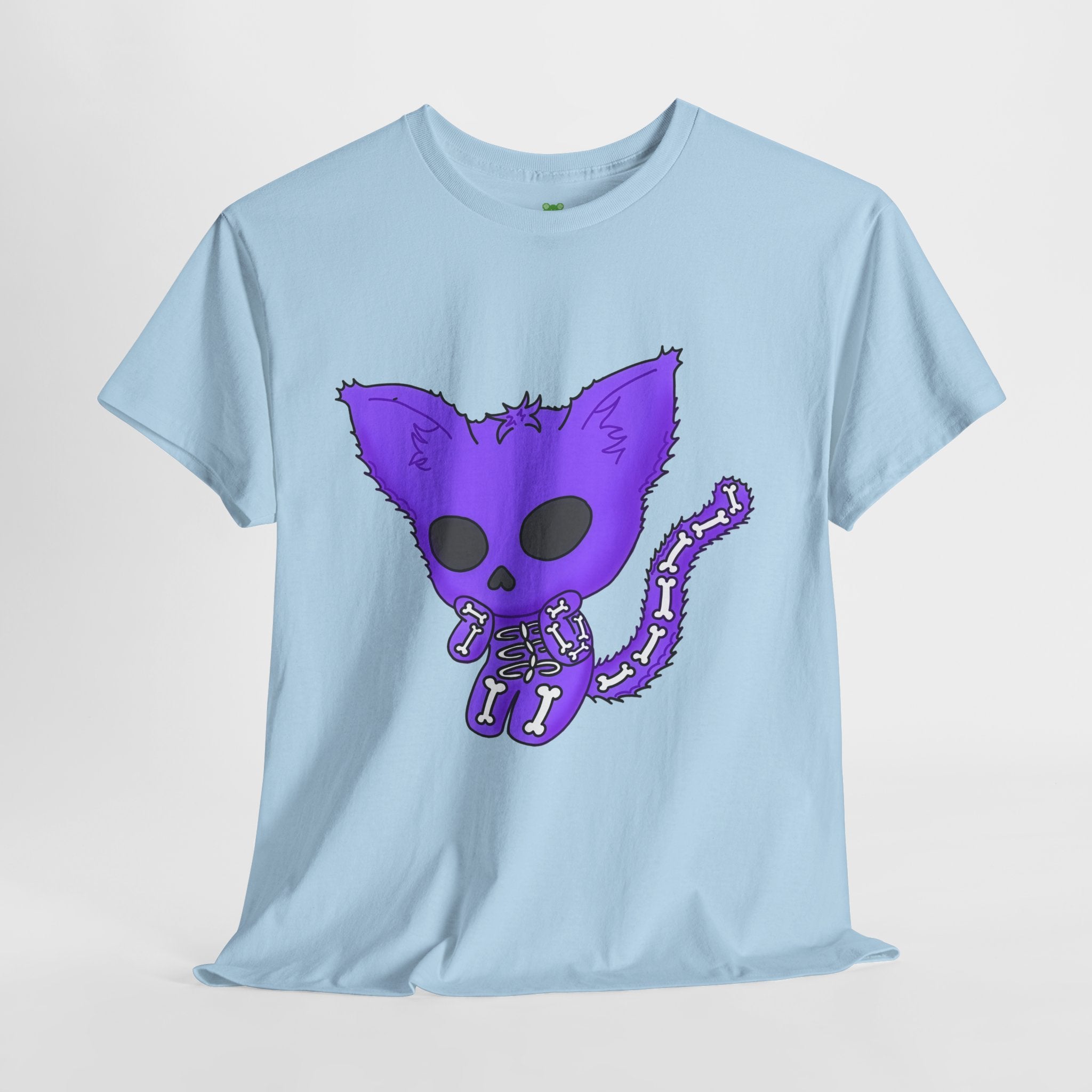 Purple Skeleton Cat Graphic Tee - Cute Creepy Kitty Shirt - 100% Cotton