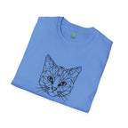 Geometric Cat T-Shirt - Minimal Line Art Cat Face Tee - 100% Cotton