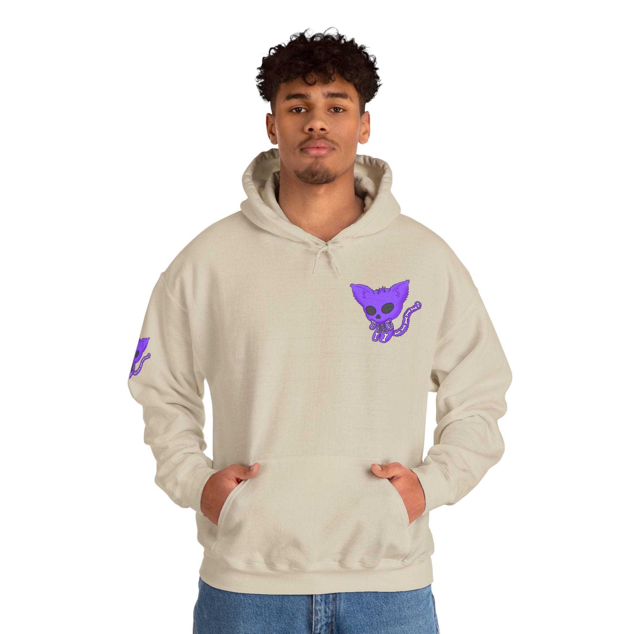 Purple Skeleton Cat Hoodie – Cute Spooky Graphic Sweatshirt - Unique Brand Design
