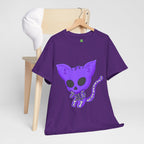 Purple Skeleton Cat Graphic Tee - Cute Creepy Kitty Shirt - 100% Cotton