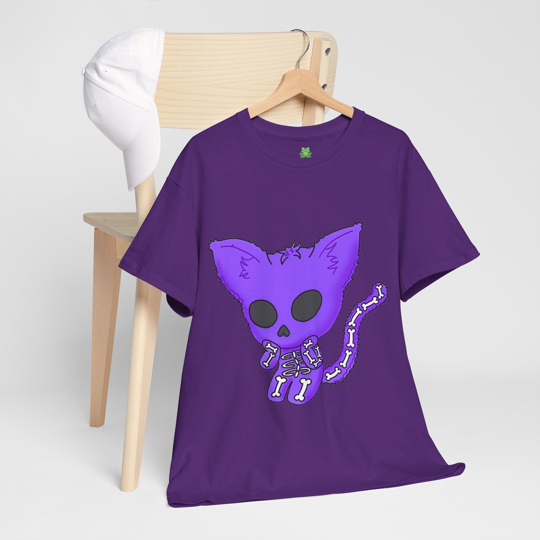 Purple Skeleton Cat Graphic Tee - Cute Creepy Kitty Shirt - 100% Cotton