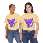 Purple Skeleton Cat Graphic Tee - Cute Creepy Kitty Shirt - 100% Cotton