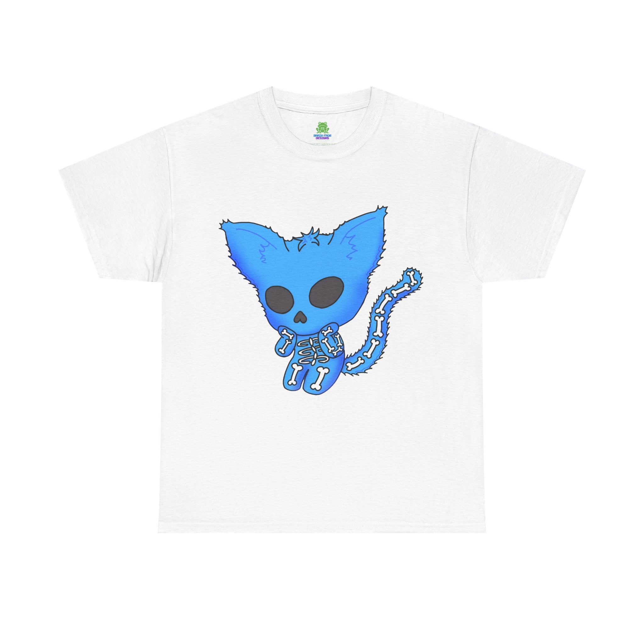 Blue Skeleton Cat Graphic Tee - Cute Creepy Kitty Shirt - 100% Cotton