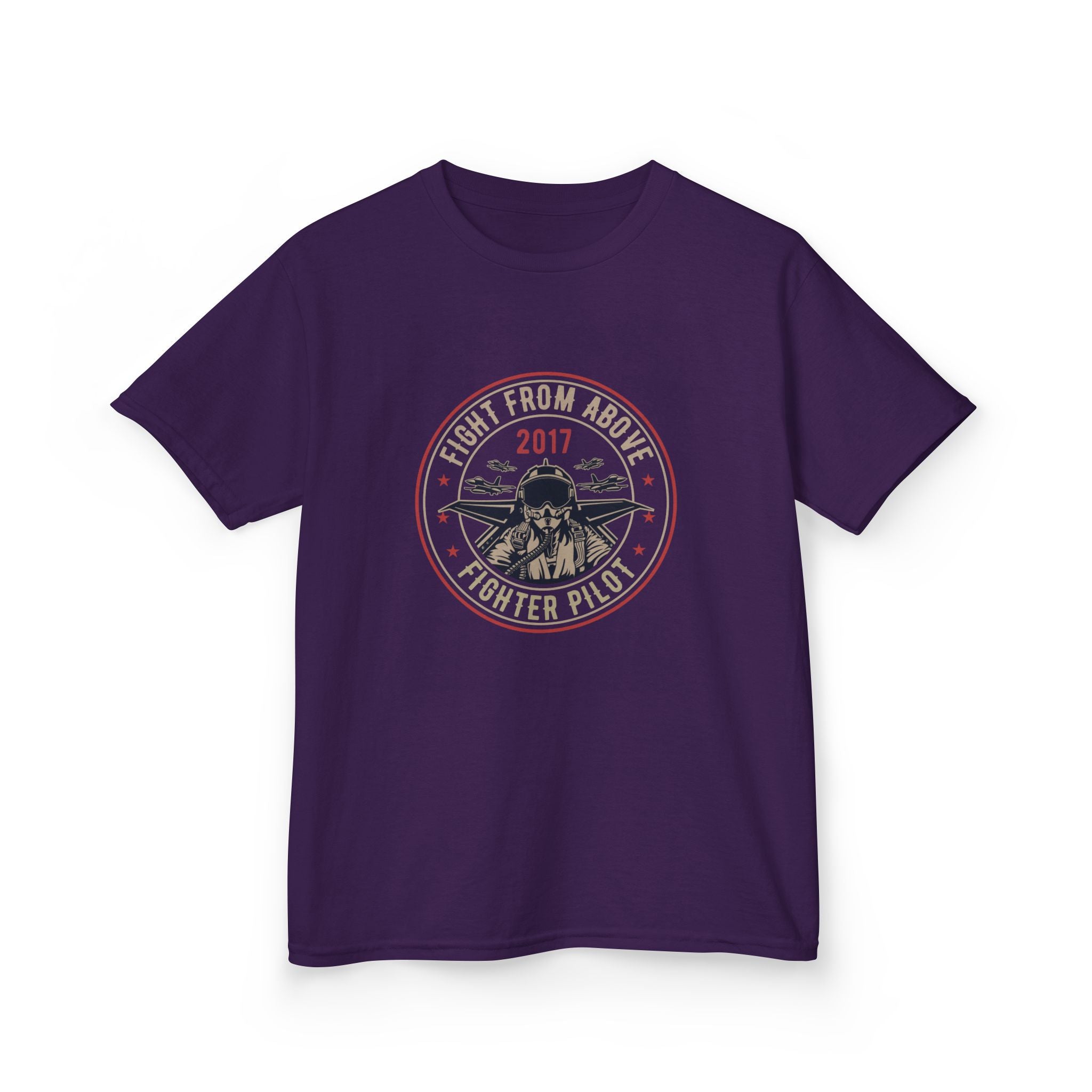 Kids T-Shirt - 'Flight From Above 2017 Fighter Pilot' Vintage Airplane Design - 100% Cotton / Cotton Blend