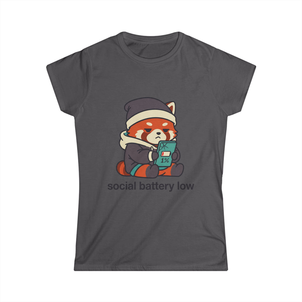 Social Battery Low Tee - Cute Red Panda Graphic Women's Casual T-Shirt - 100% Cotton - Various Colours