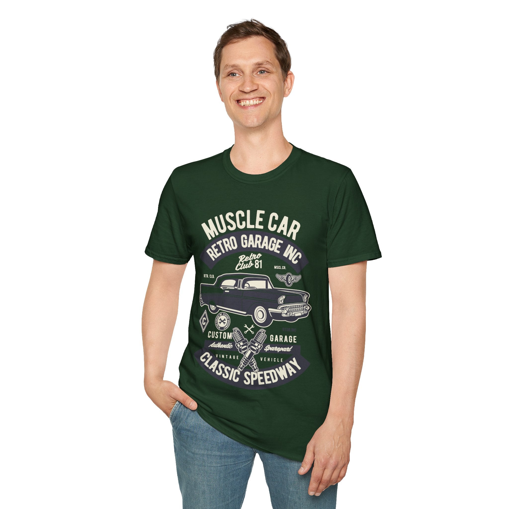 Retro Garage Muscle Car T-Shirt - Classic Speedway Vintage Auto Tee -100% Cotton