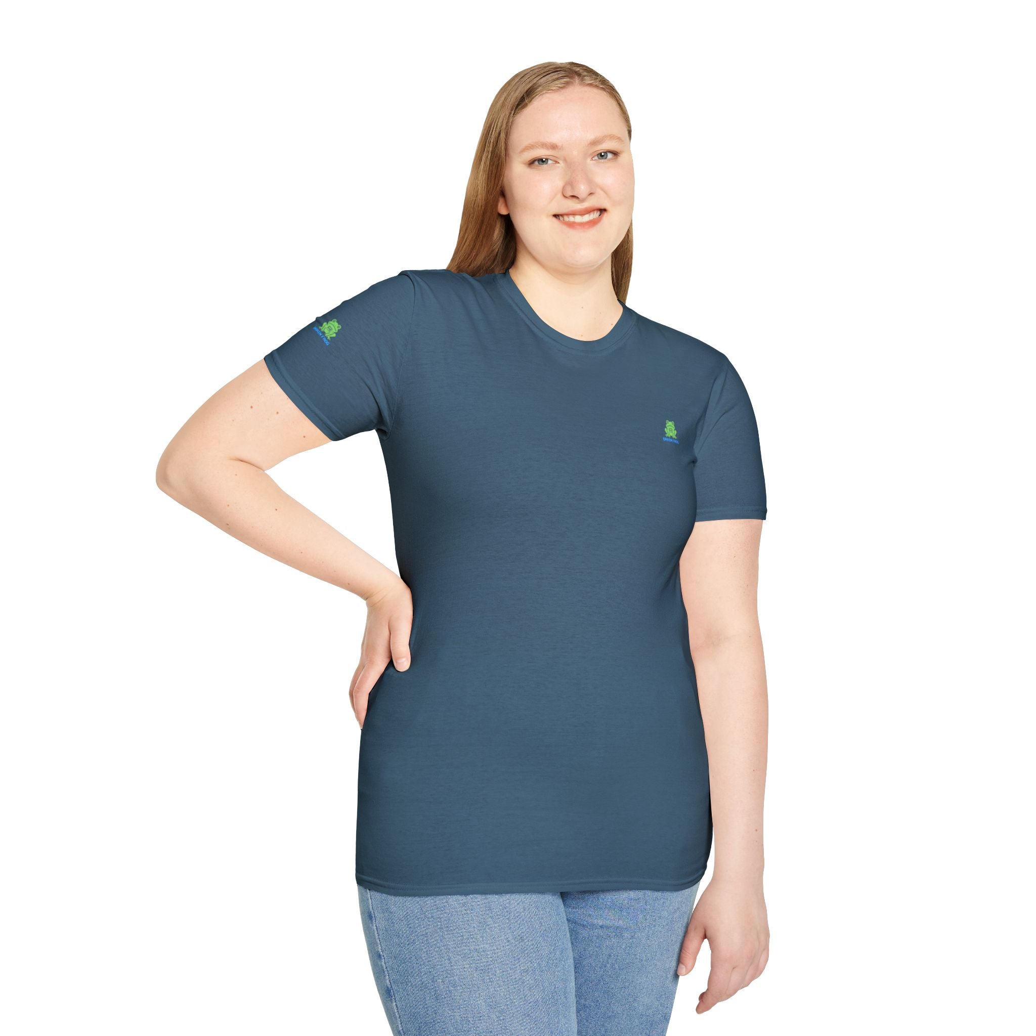 Brain Frog Design Signature T-Shirt - Small Green Brain Frog Logo Tee (Front Chest & Sleeve) - 100% Cotton