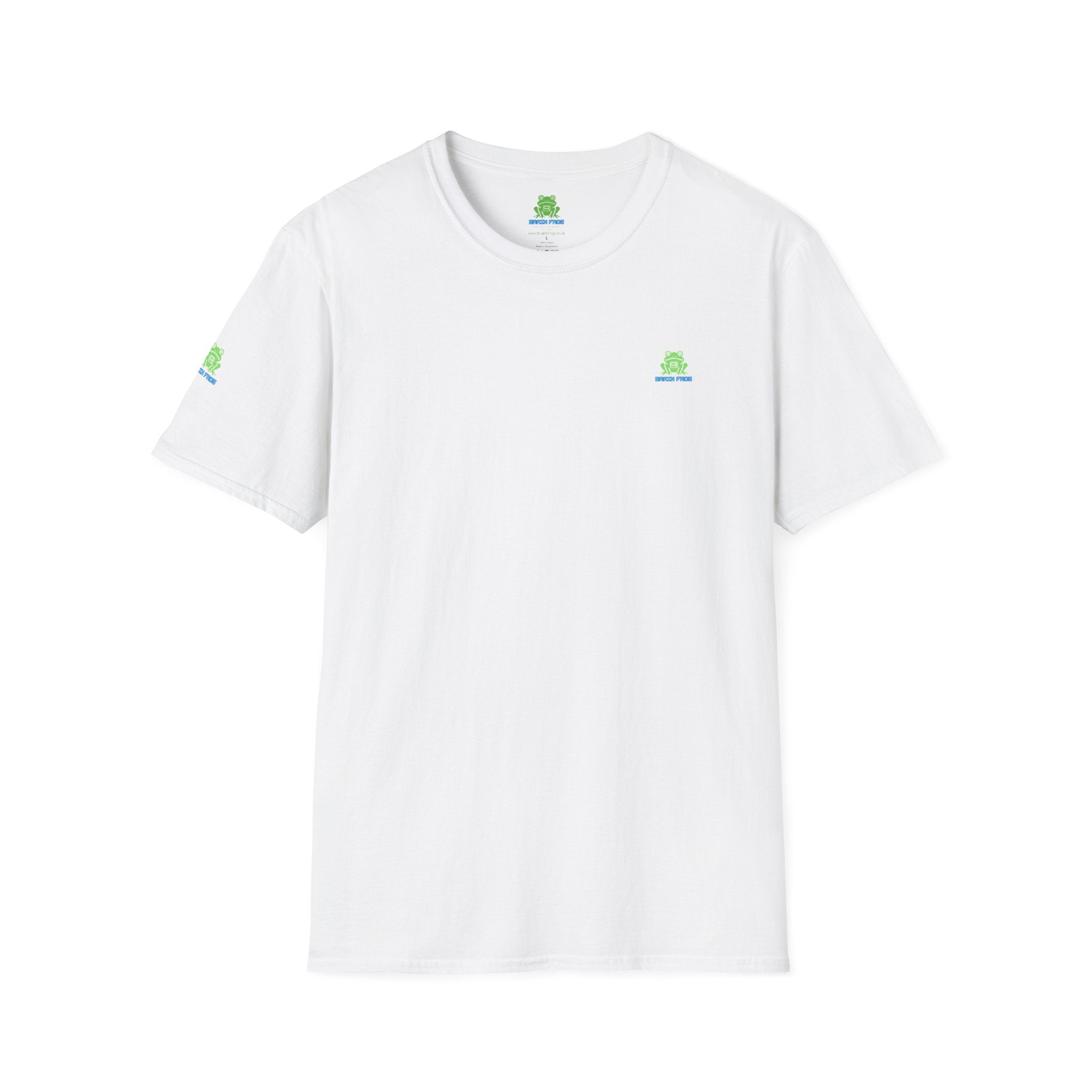 Brain Frog Design Signature T-Shirt - Small Green Brain Frog Logo Tee (Front Chest & Sleeve) - 100% Cotton