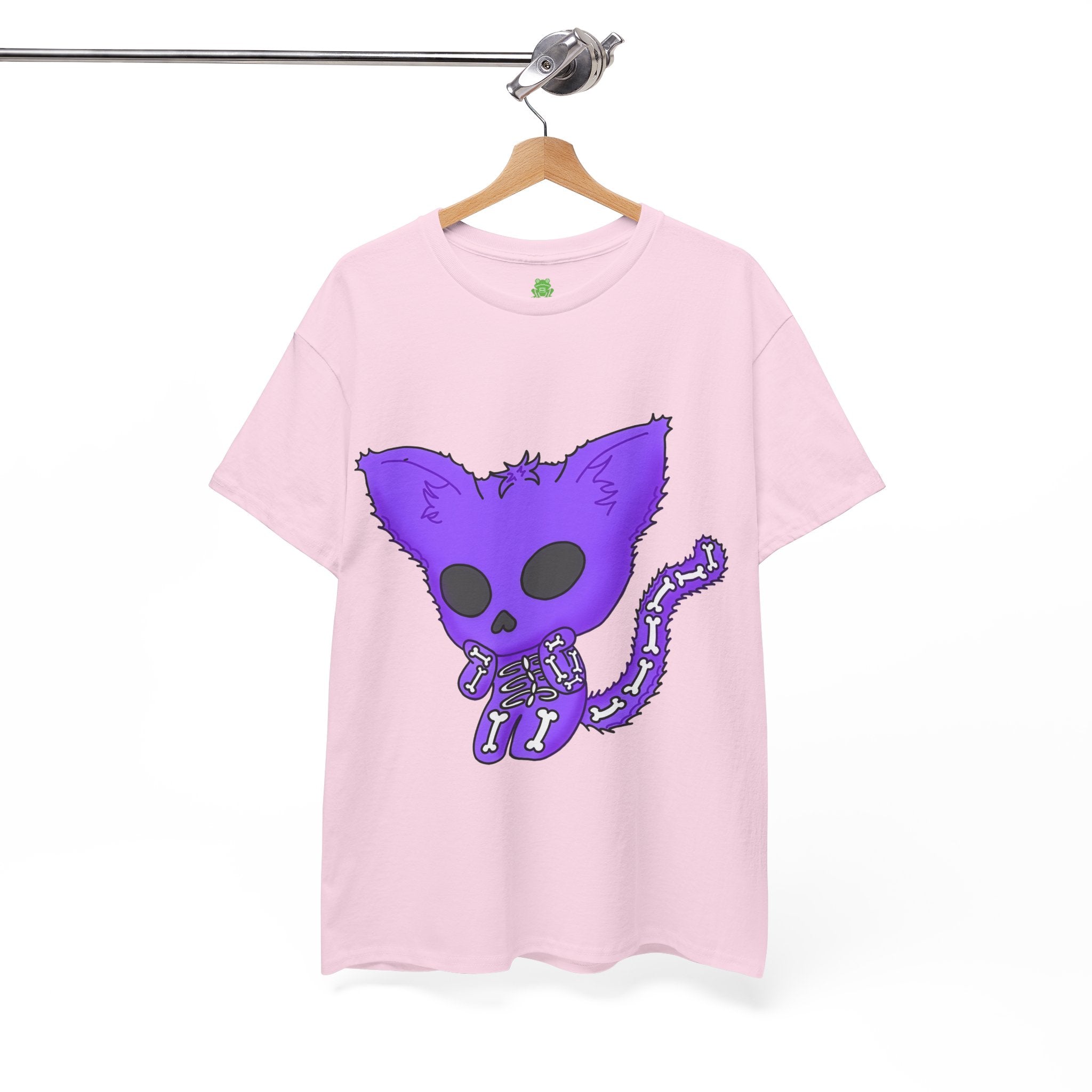 Purple Skeleton Cat Graphic Tee - Cute Creepy Kitty Shirt - 100% Cotton