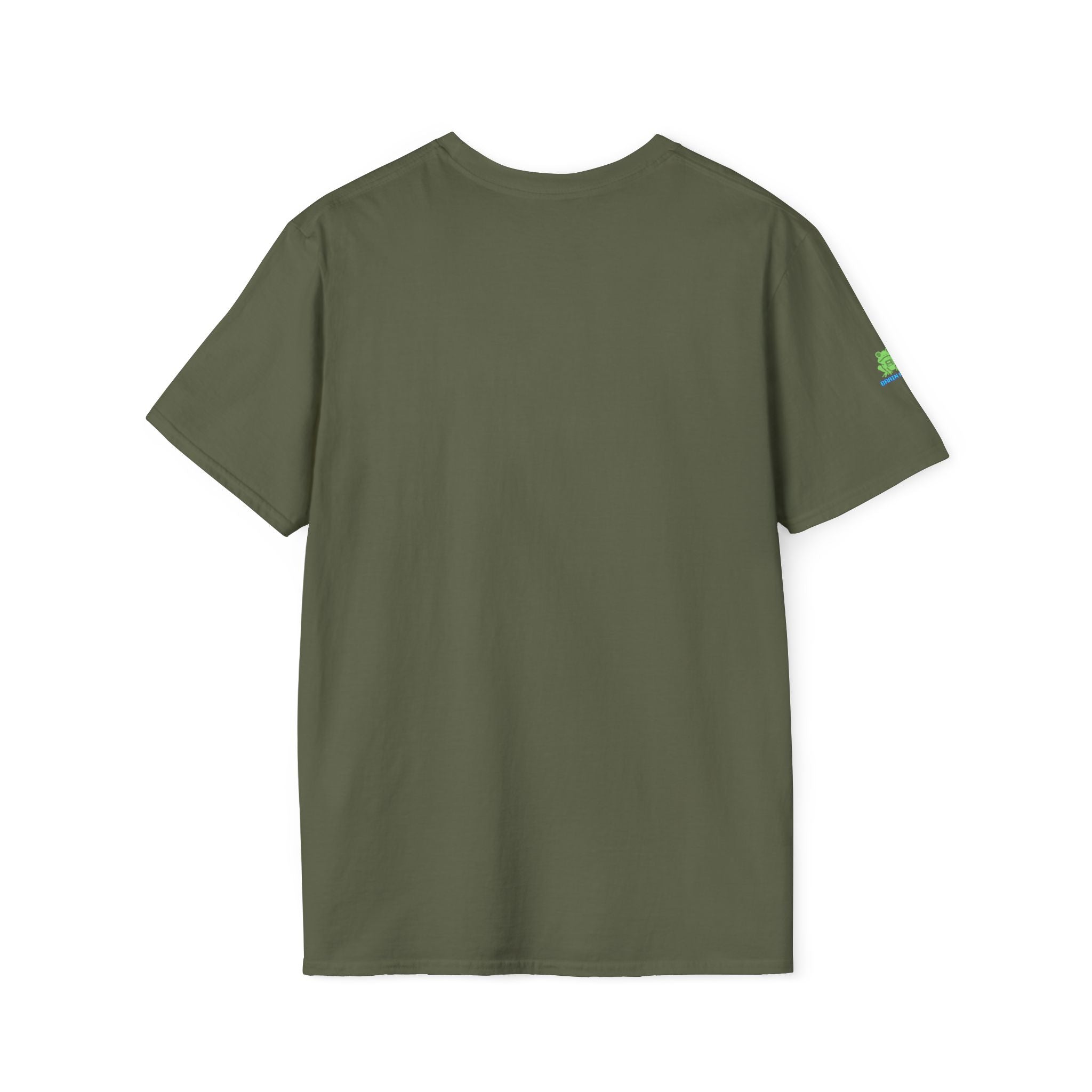 Brain Frog Design Signature T-Shirt - Small Green Brain Frog Logo Tee (Front Chest & Sleeve) - 100% Cotton