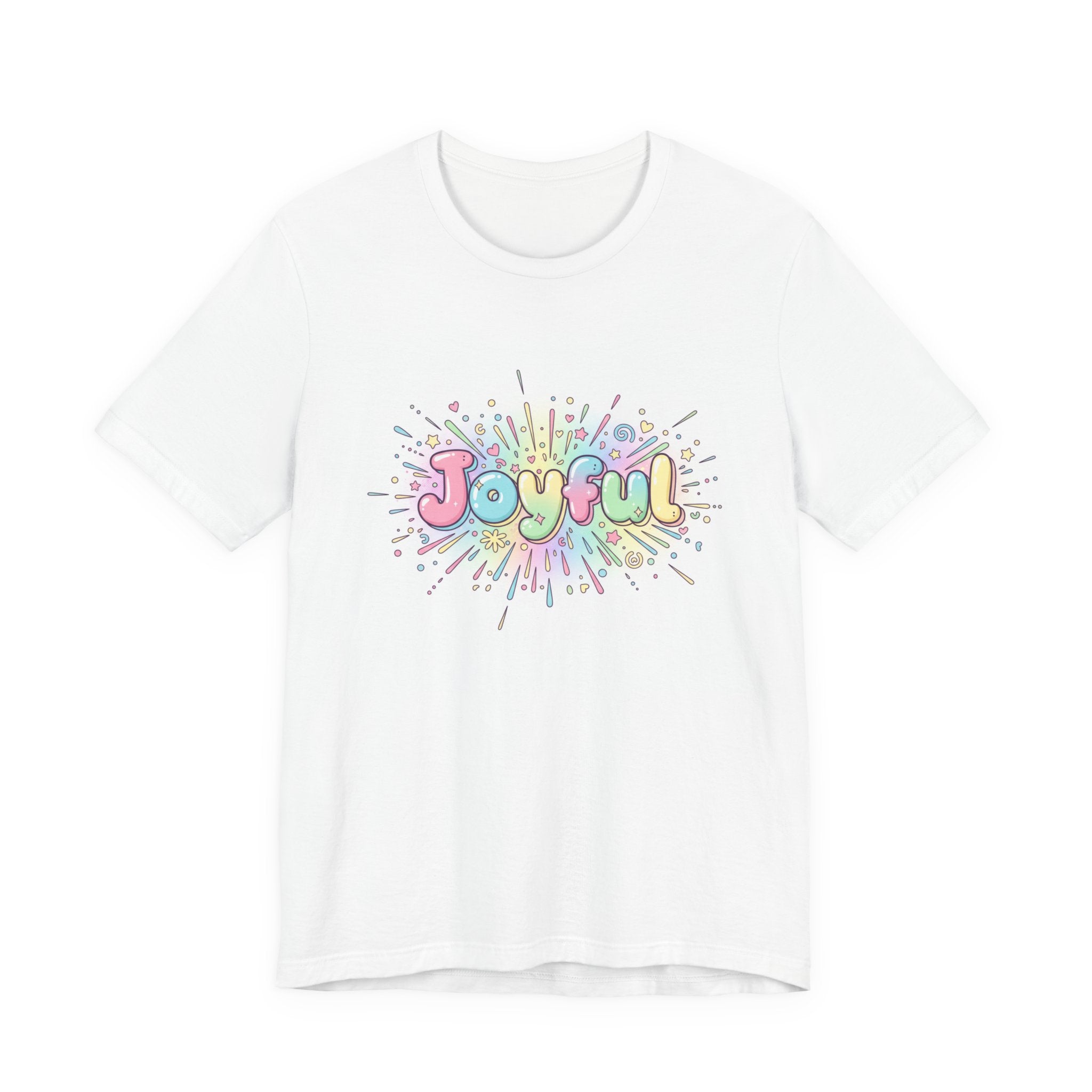 Joyful bubble letters Tee | chaotic cute typography, rainbow gradient - 100% Cotton
