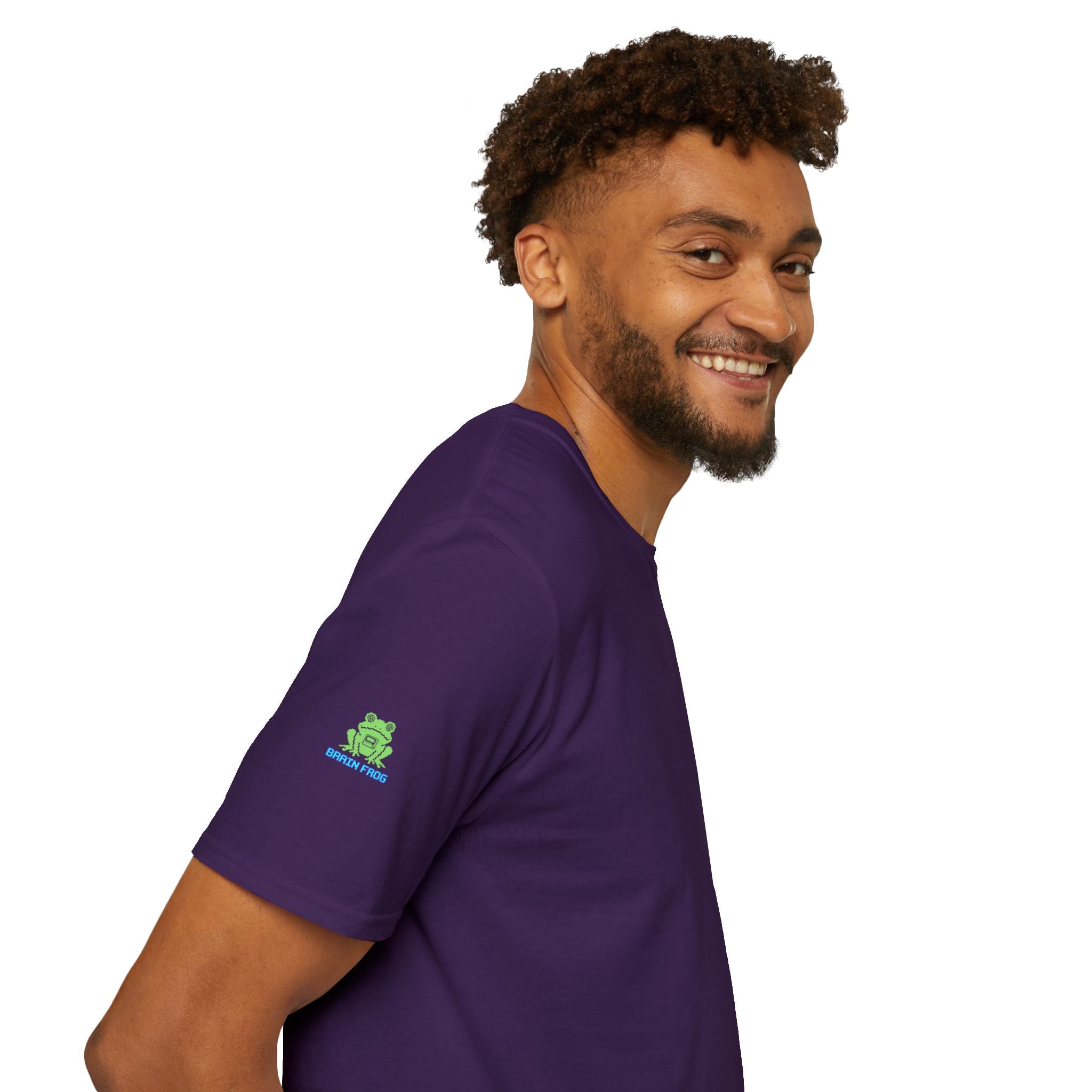 Brain Frog Design Signature T-Shirt - Small Green Brain Frog Logo Tee (Front Chest & Sleeve) - 100% Cotton