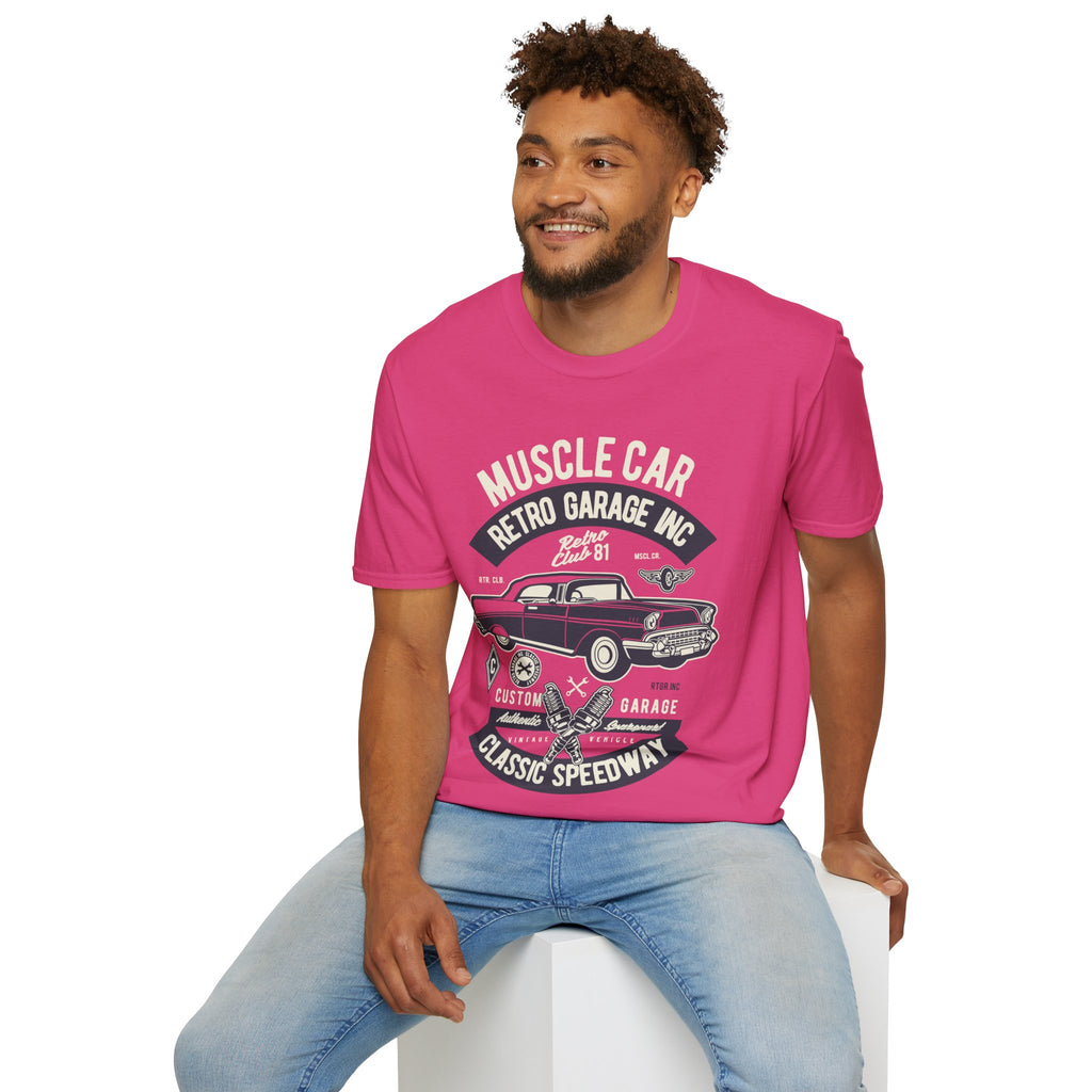 Retro Garage Muscle Car T-Shirt - Classic Speedway Vintage Auto Tee -100% Cotton
