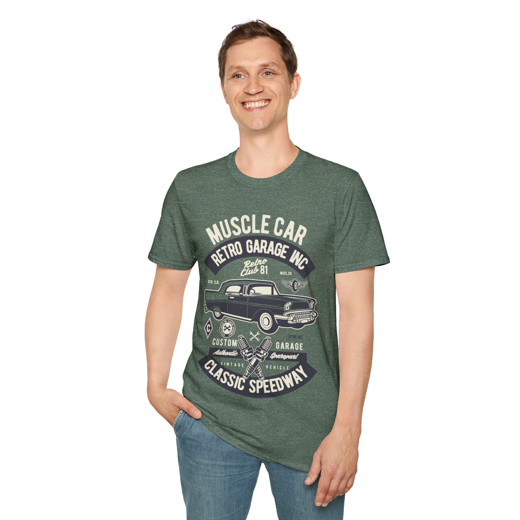Retro Garage Muscle Car T-Shirt - Classic Speedway Vintage Auto Tee -100% Cotton