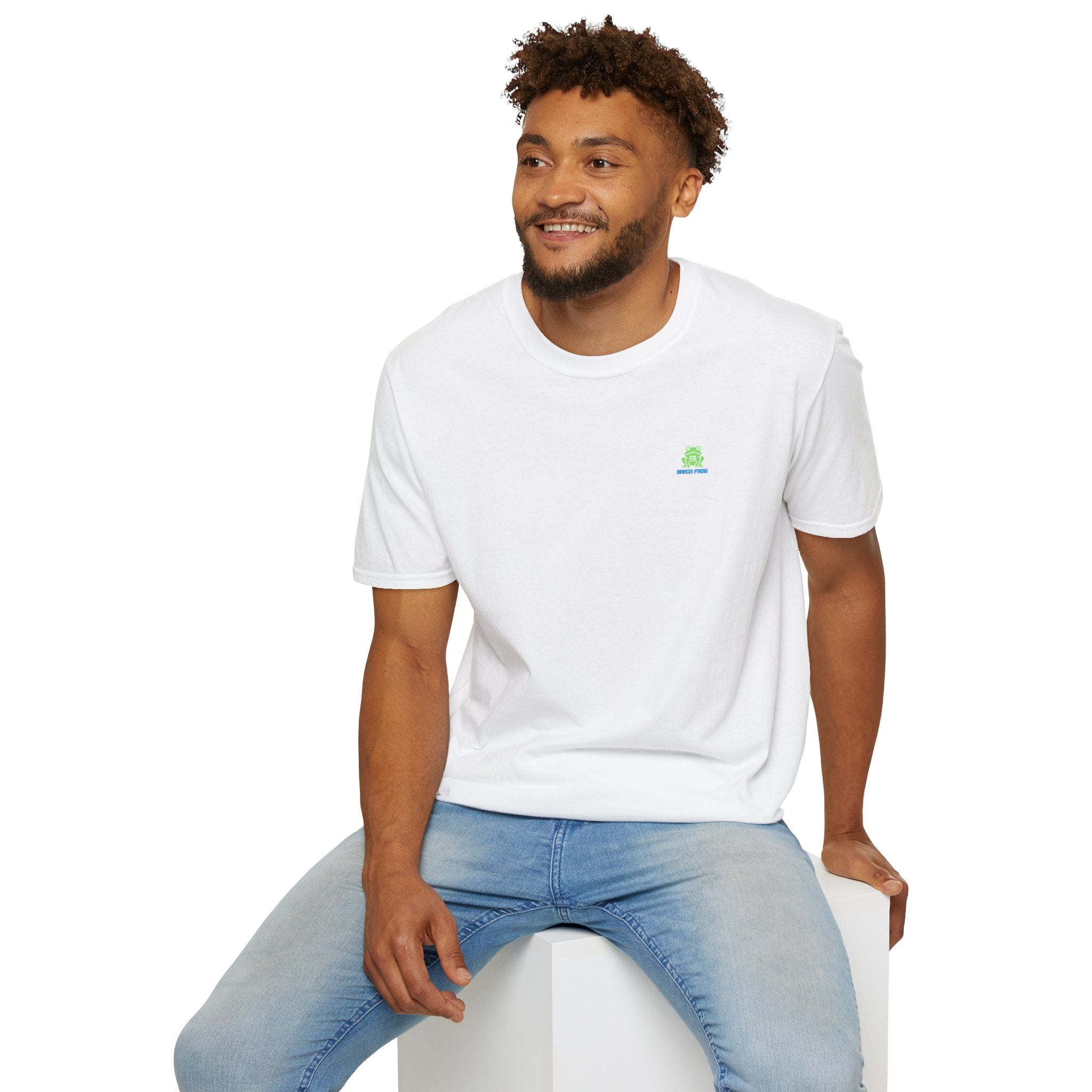 Brain Frog Design Signature T-Shirt - Small Green Brain Frog Logo Tee (Front Chest & Sleeve) - 100% Cotton / Cotton Blend