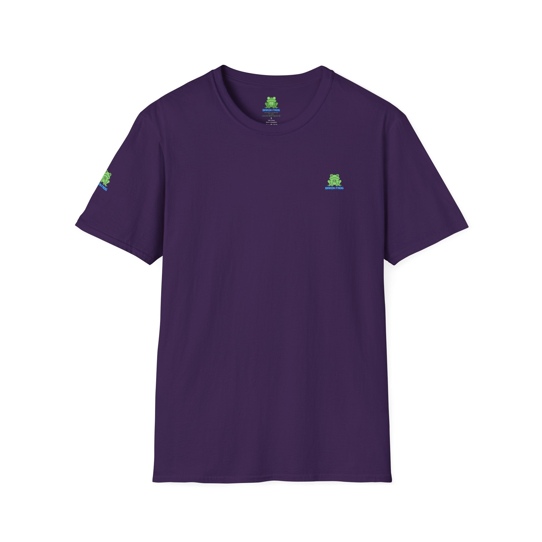 Brain Frog Design Signature T-Shirt - Small Green Brain Frog Logo Tee (Front Chest & Sleeve) - 100% Cotton