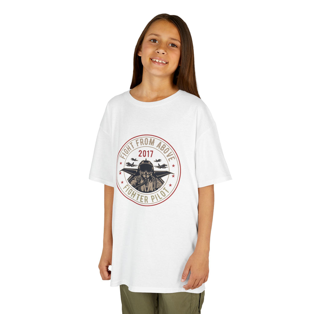 Kids T-Shirt - 'Flight From Above 2017 Fighter Pilot' Vintage Airplane Design - 100% Cotton / Cotton Blend