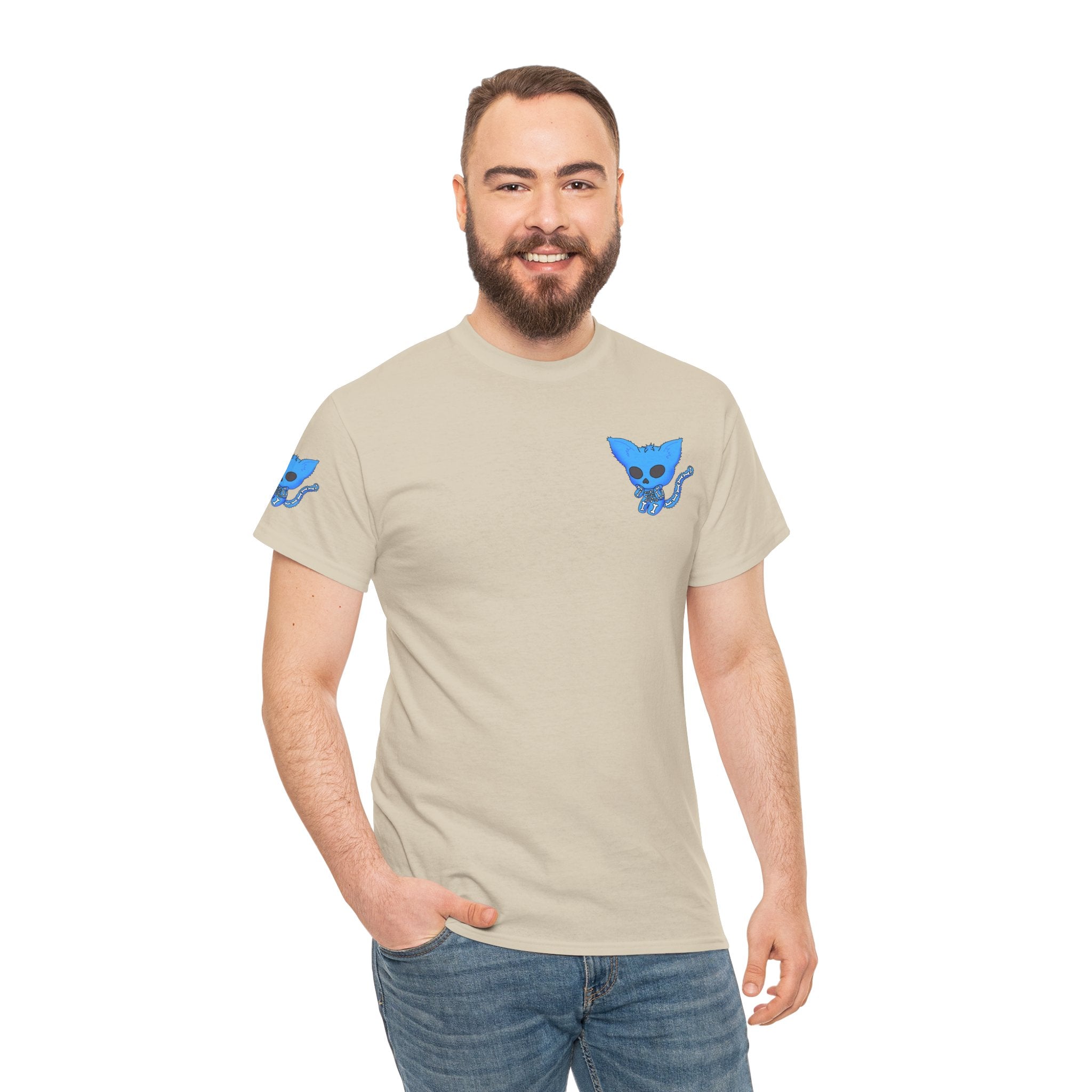 Blue Skeleton Cat Graphic Tee - Cute Creepy Kitty Shirt - 100% Cotton