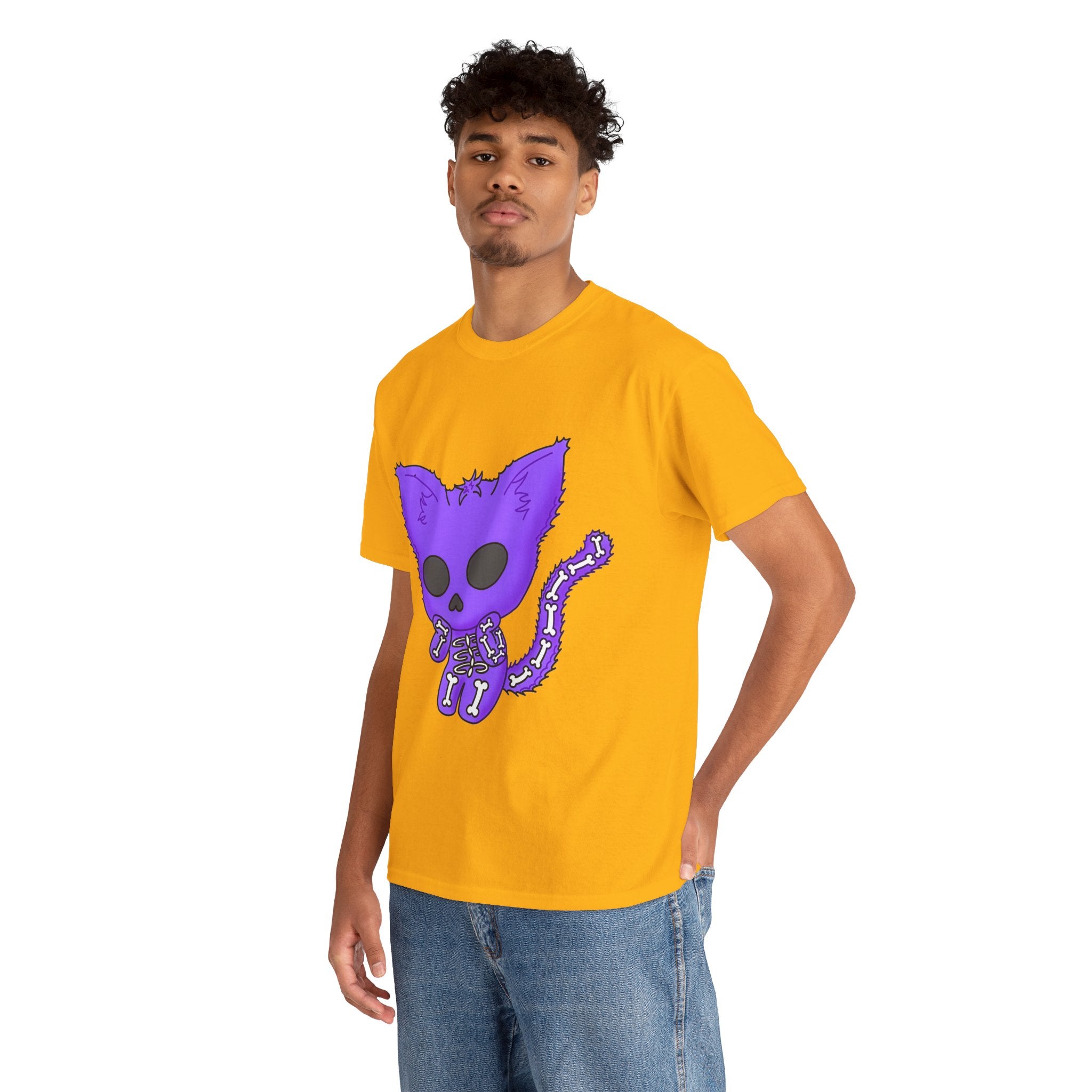 Purple Skeleton Cat Graphic Tee - Cute Creepy Kitty Shirt - 100% Cotton