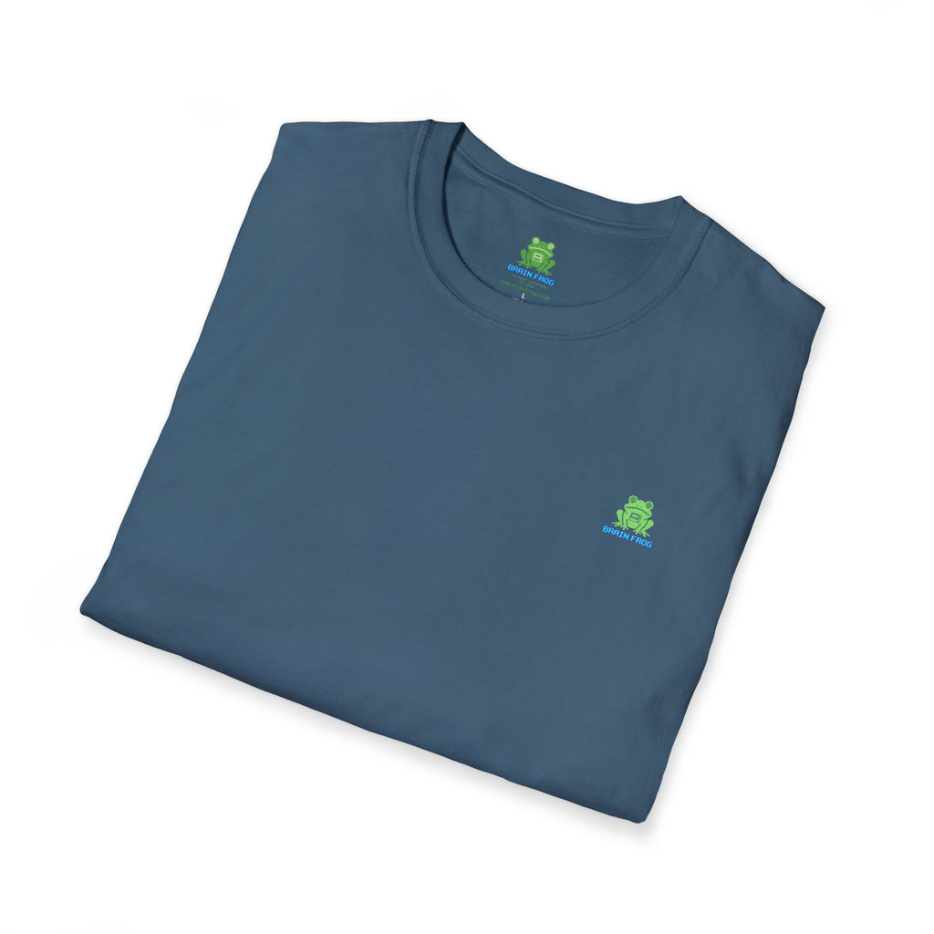 Brain Frog Design Signature T-Shirt - Small Green Brain Frog Logo Tee (Front Chest & Sleeve) - 100% Cotton