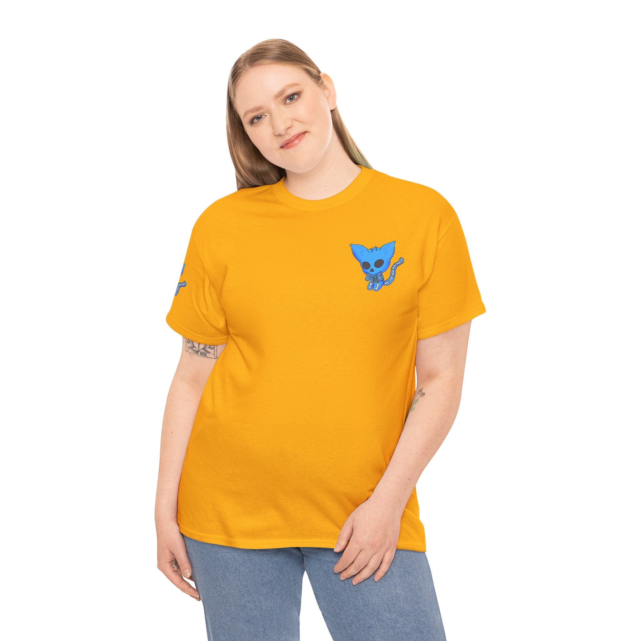 Blue Skeleton Cat Graphic Tee - Cute Creepy Kitty Shirt - 100% Cotton